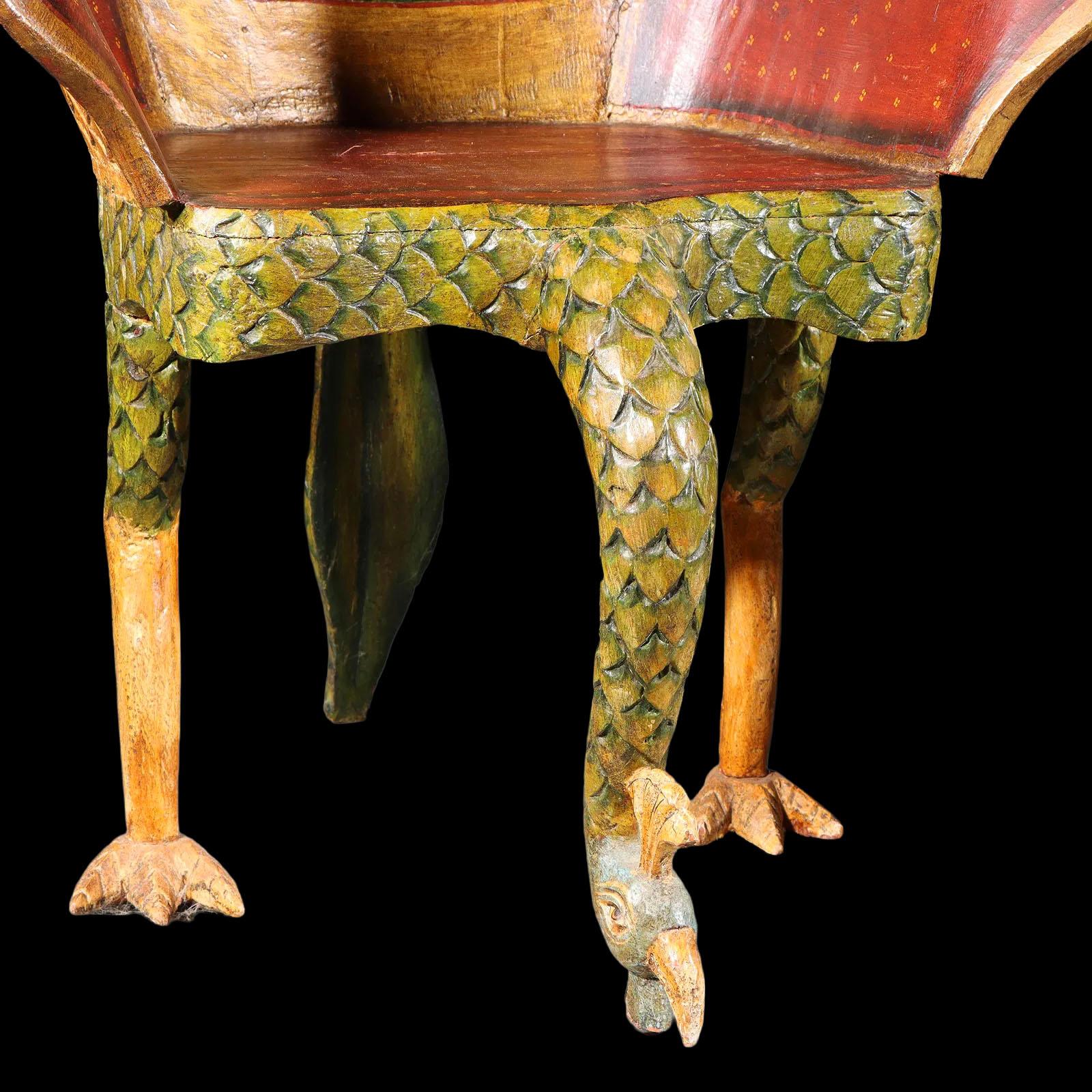 Pair of Ornate Hollywood Regency Polychrome Peacock Armchairs, Tony Duquette For Sale 3