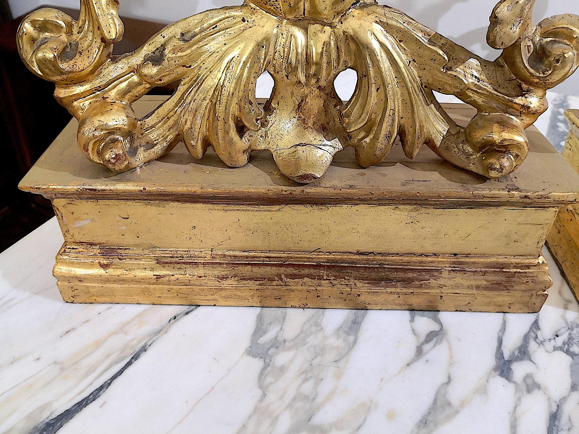 Louis XVI Pair of Ornate Italian Florentine Candelabra in Mecca Gilt Carved Wood