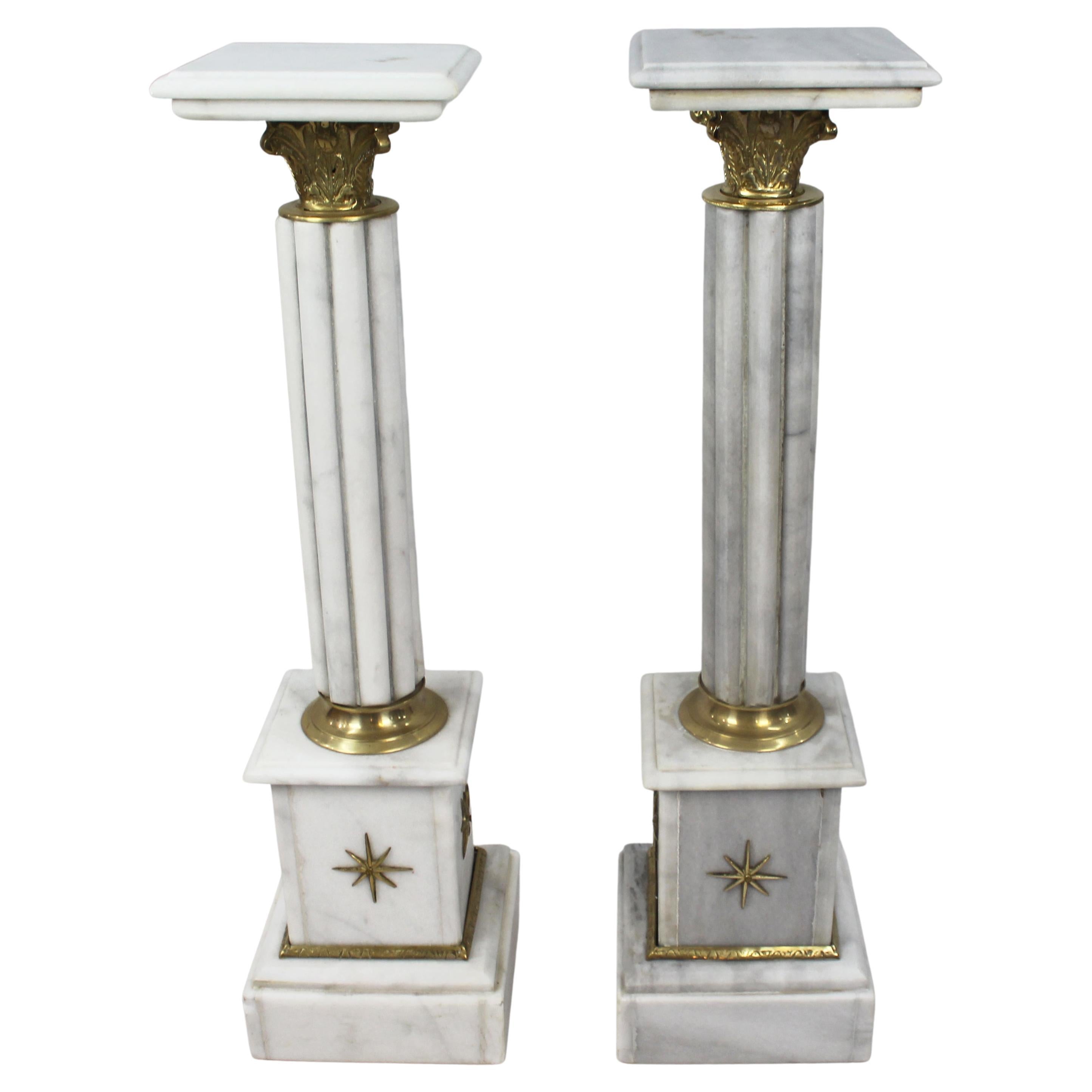 Pair of Ornate Marble Columns For Sale