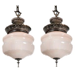 Pair of Ornate Milk Glass Pendents