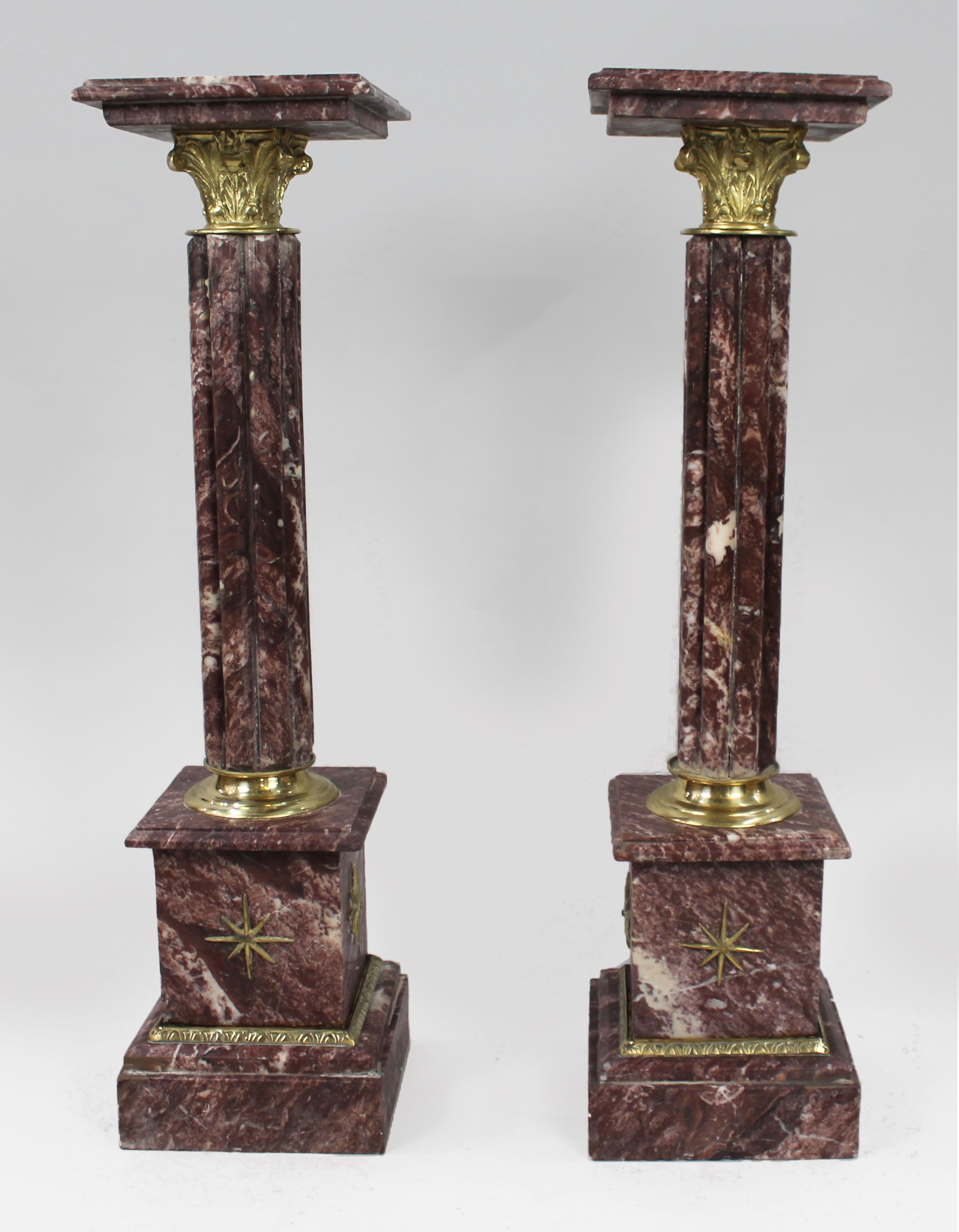 Pair of Ornate Rouge Marble Column Pedestals In Good Condition In Worcester, GB