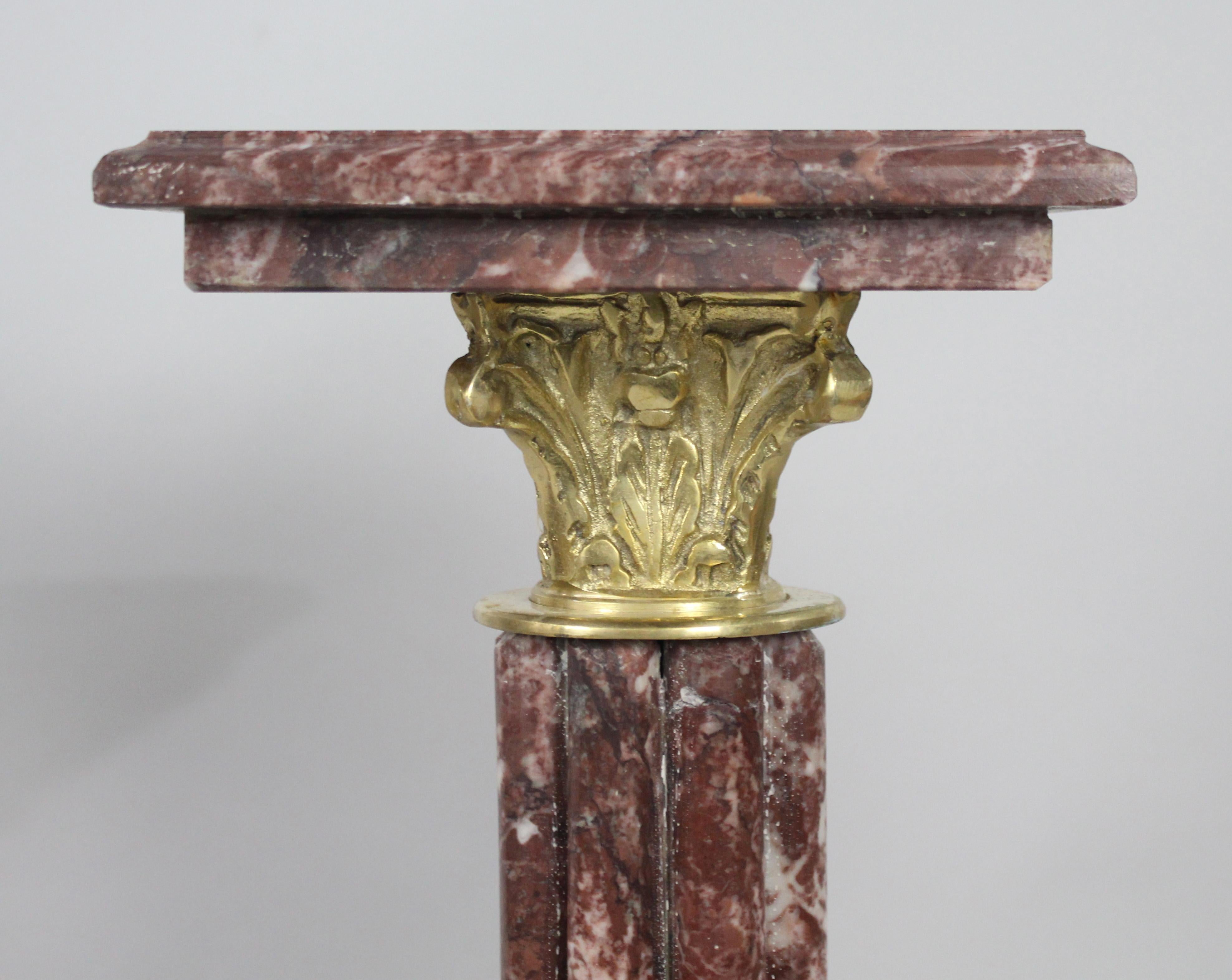 Pair of Ornate Rouge Marble Column Pedestals 2