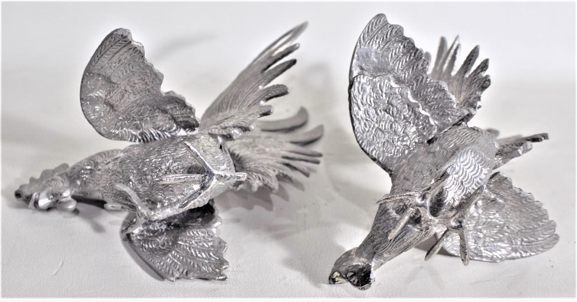 Pair of Ornate Silver Plated Fighting Rooster or Cockerel Table Sculptures In Good Condition For Sale In Hamilton, Ontario
