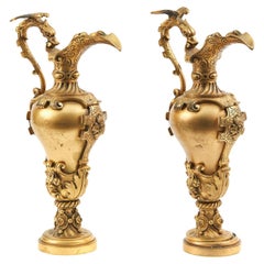 Pair Of Ornate Victorian Gilt Bronze Ewers