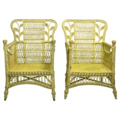 Pair of Ornate Wicker Lounge Chairs Attributed to Heywood Brothers