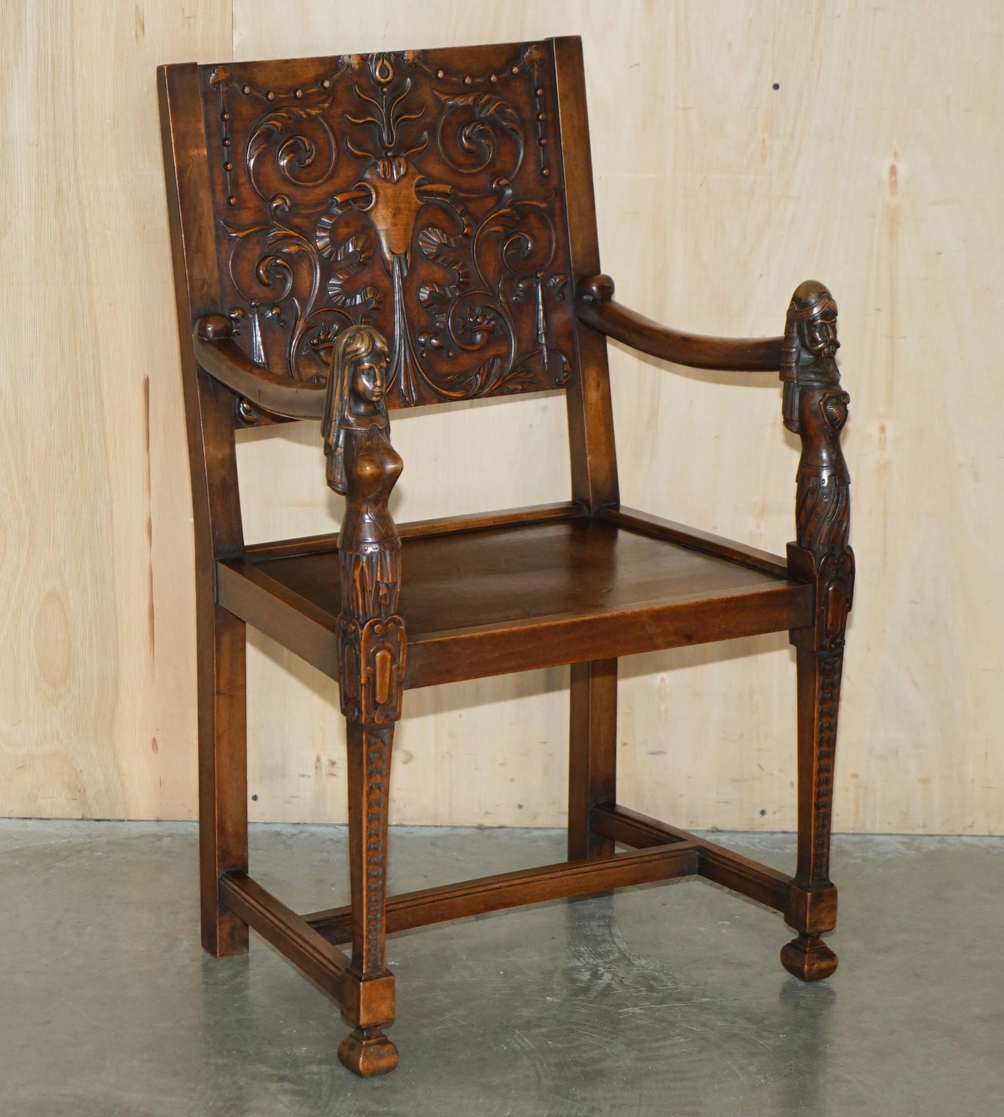 Royal House Antiques

Royal House Antiques is delighted to offer for sale this super rare pair of ornately hand carved Italian Neo Gothic ceremony chairs with hand carved arm rests and back panels 

Please note the delivery fee listed is just a