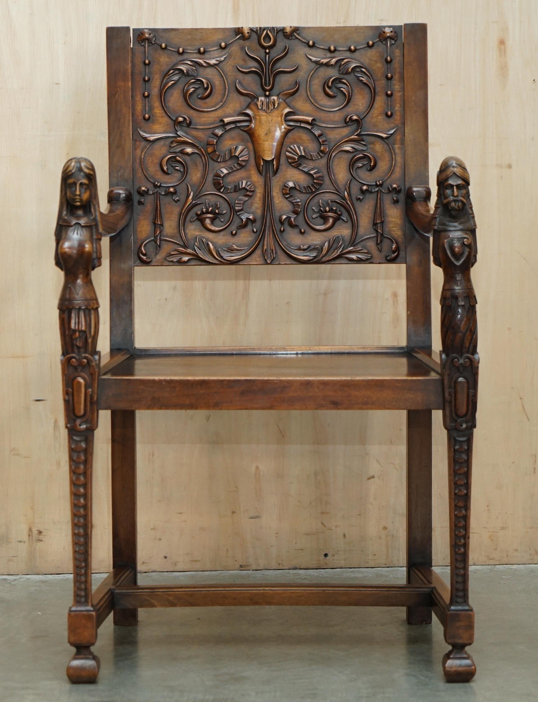 Victorian PAIR OF ORNATELY CARVED NEO-GOTHIC SOLiD WALNUT 19TH CENTURY CEREMONY ARMCHAIRS For Sale
