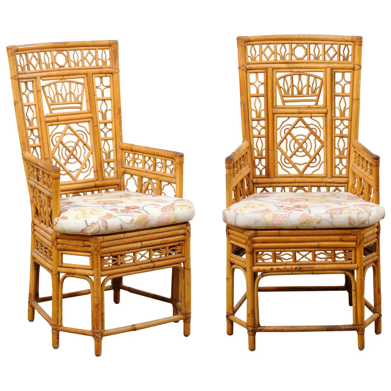 Pair of Ornately Designed Bamboo Occasional High-Back Armchairs