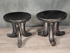 Pair of Oromo Carved Hardwood Stools, Ethiopia, 1970s