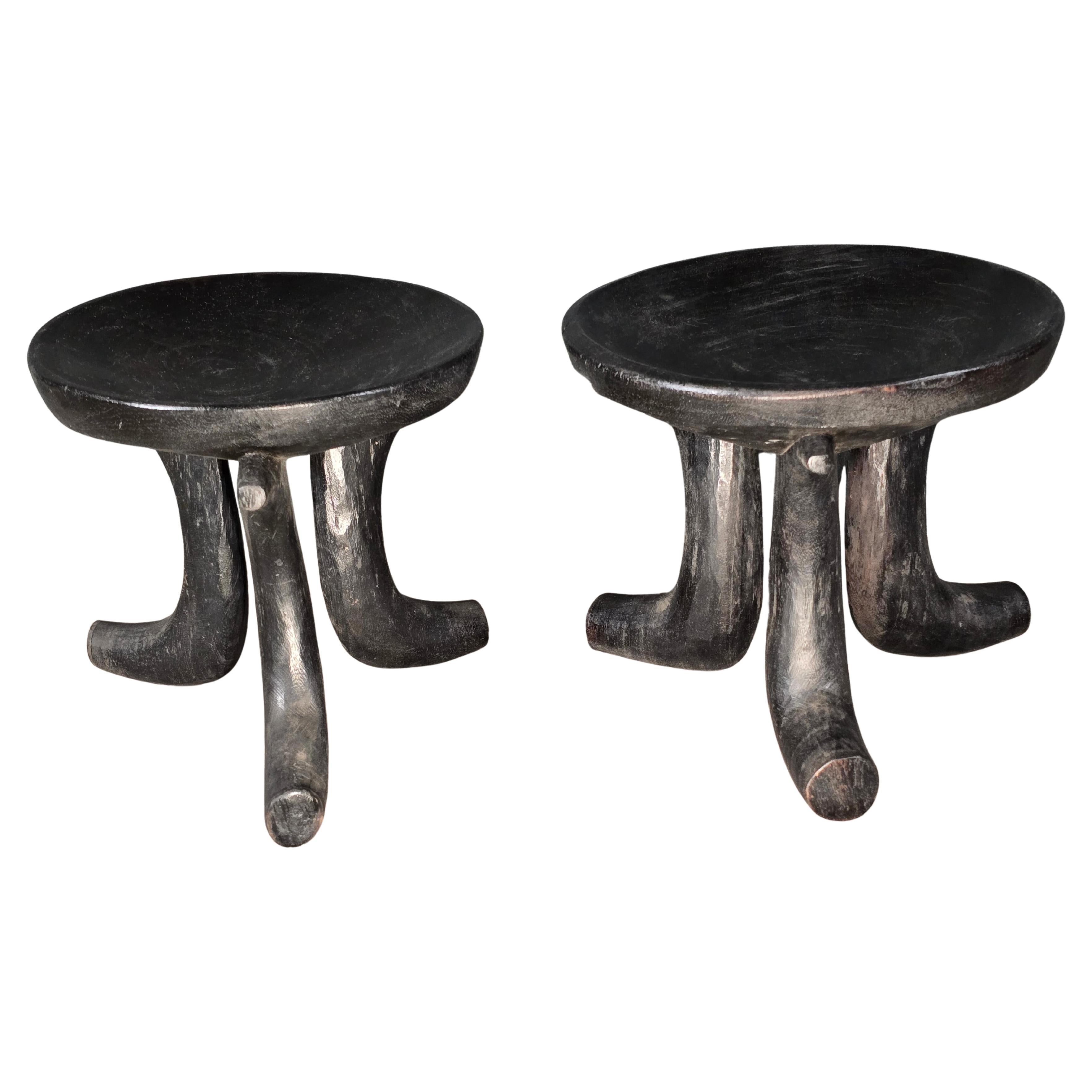 Pair of Oromo Carved Hardwood Stools, Ethiopia, 1970s