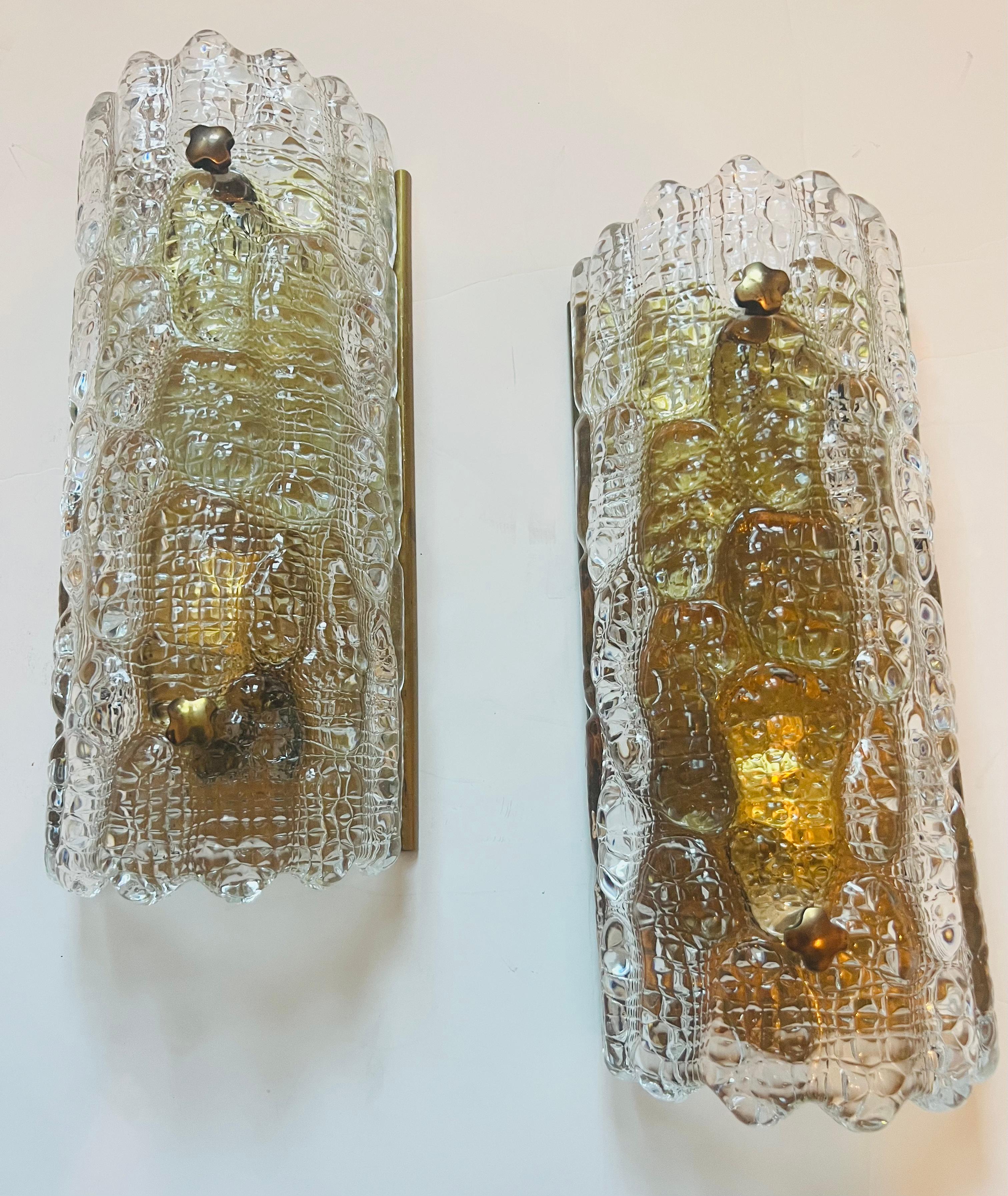 Pair of Orrefors Carl Fagerlund Crystal 1950s Swedish Wall Lamps For Sale 4