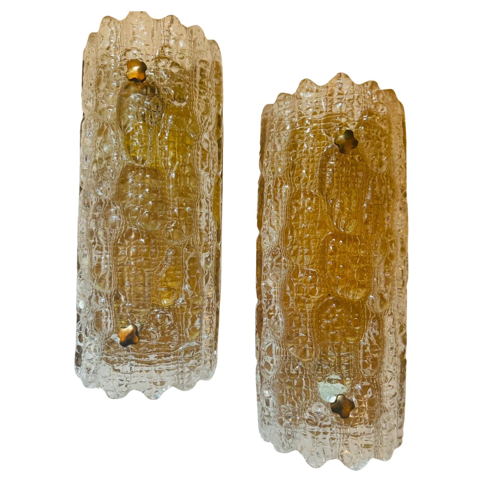 Pareja de lámparas de pared suecas de cristal Carl Fagerlund de Orrefors de los años 50