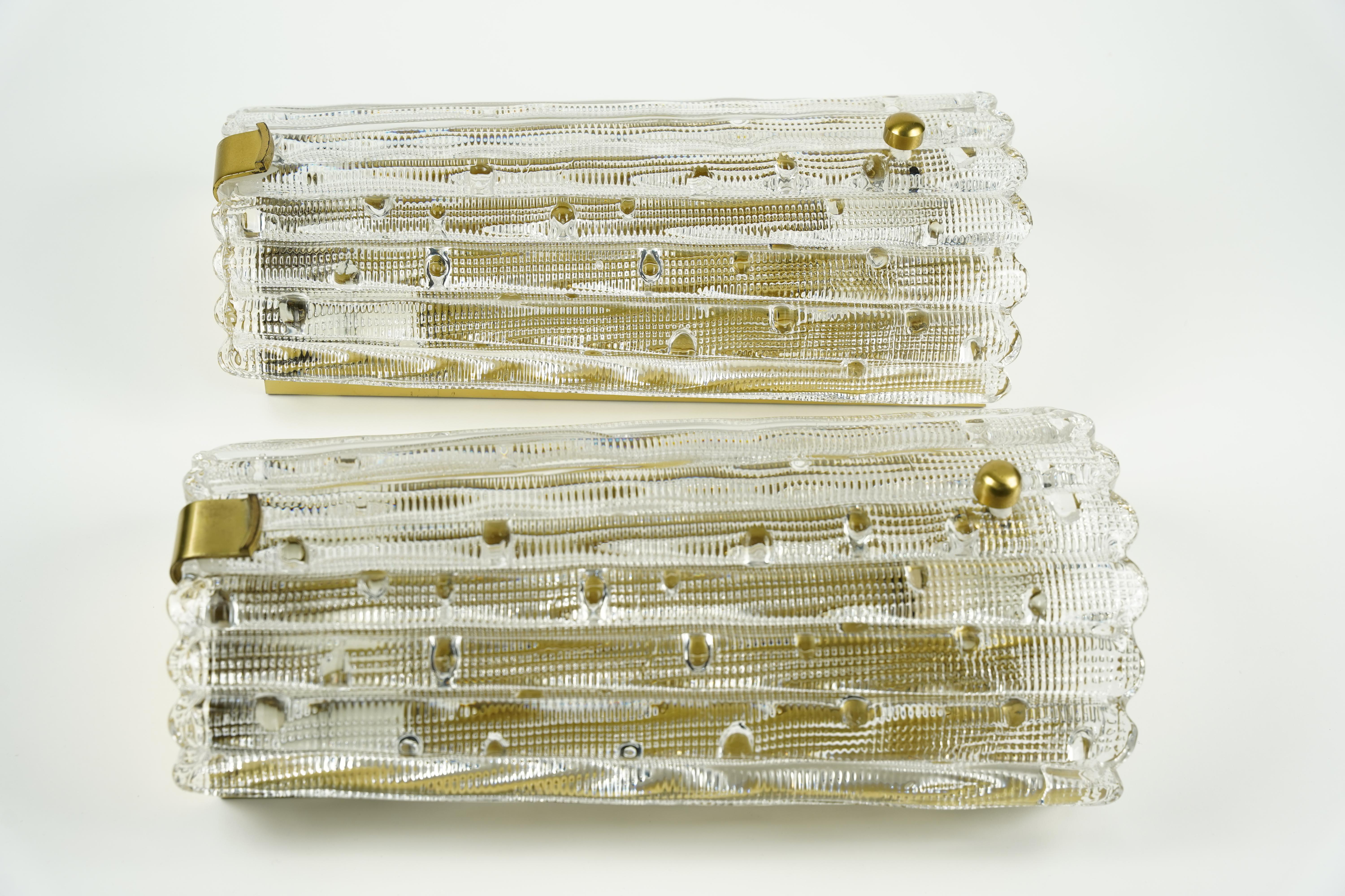 Paire d'appliques Orrefors en cristal et laiton de Carl Fagerlund, Suède, 1950 en vente 7
