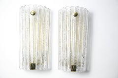 Pair of Orrefors Crystal and Brass Sconces by Carl Fagerlund, Sweden, 1950