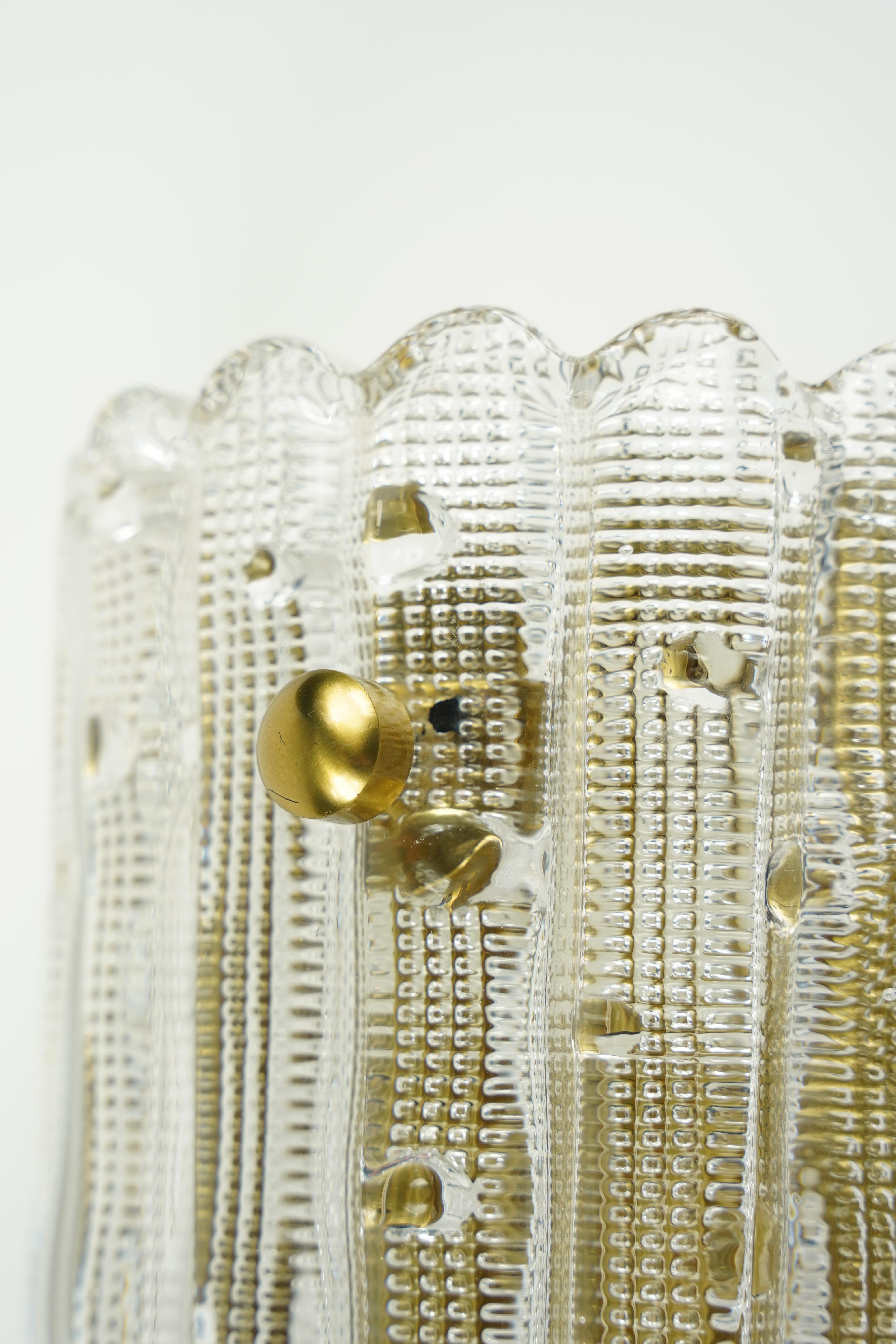 Mid-Century Modern Pair of Orrefors Crystal and Brass Sconces by Carl Fagerlund, Sweden, 1950 For Sale