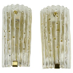 Pair of Orrefors Crystal and Brass Sconces by Carl Fagerlund, Sweden, 1950