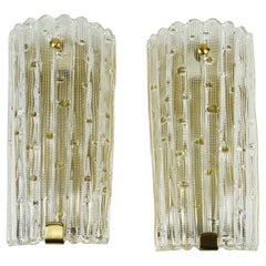 Pair of Orrefors Crystal and Brass Sconces by Carl Fagerlund, Sweden, 1950