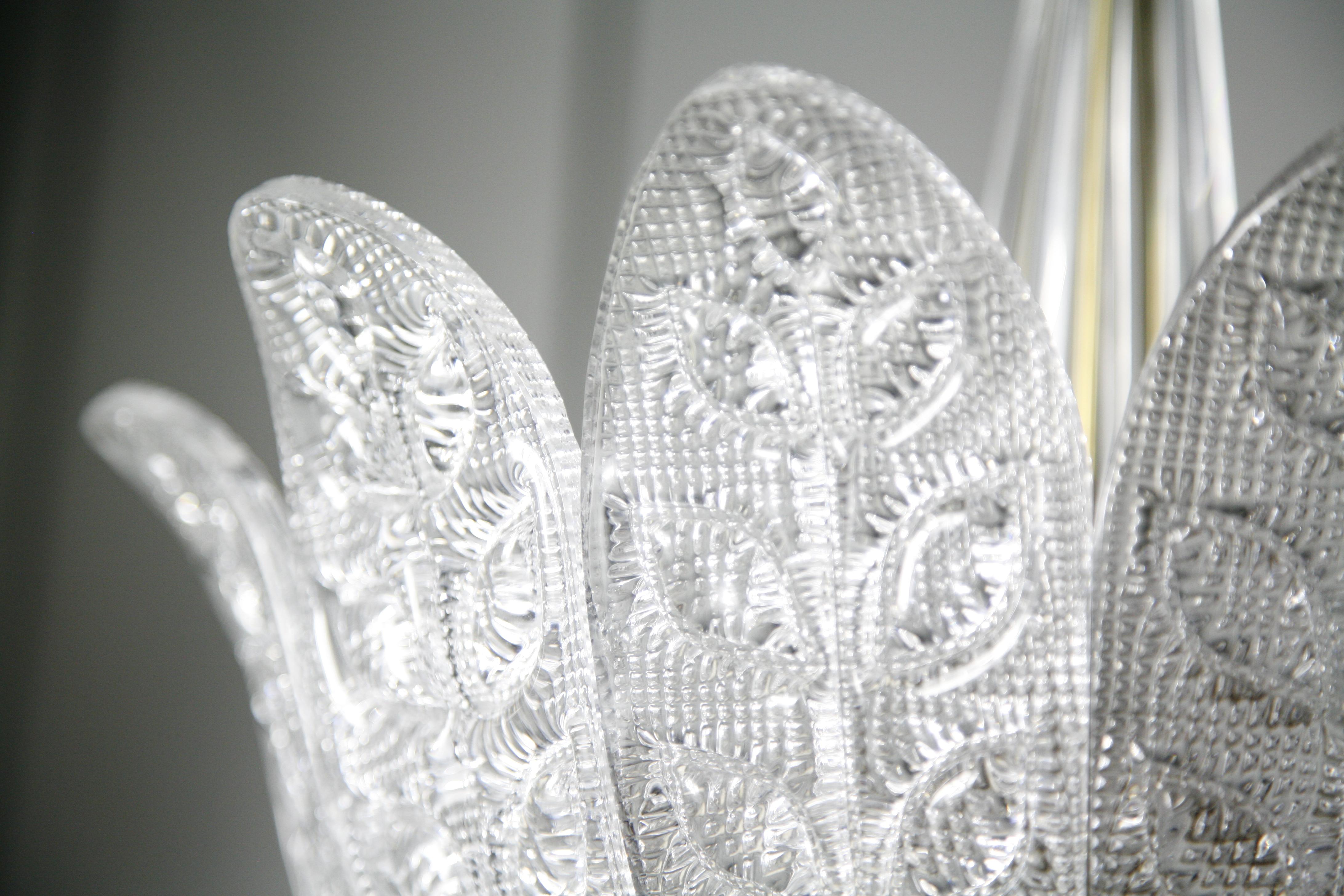 Mid-20th Century Pair of Orrefors Crystal Chandeliers in the Shape of Leaves, Sweden, 1960 For Sale