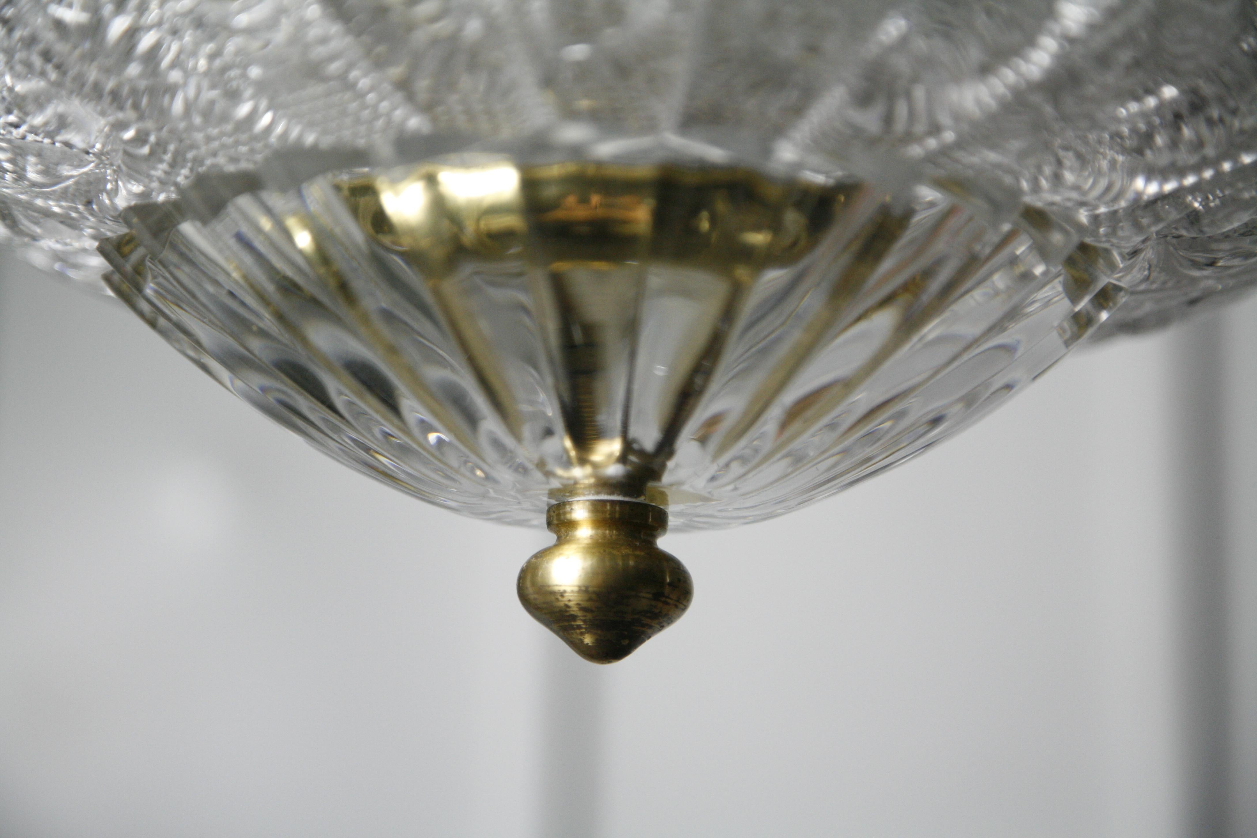 Brass Pair of Orrefors Crystal Chandeliers in the Shape of Leaves, Sweden, 1960 For Sale