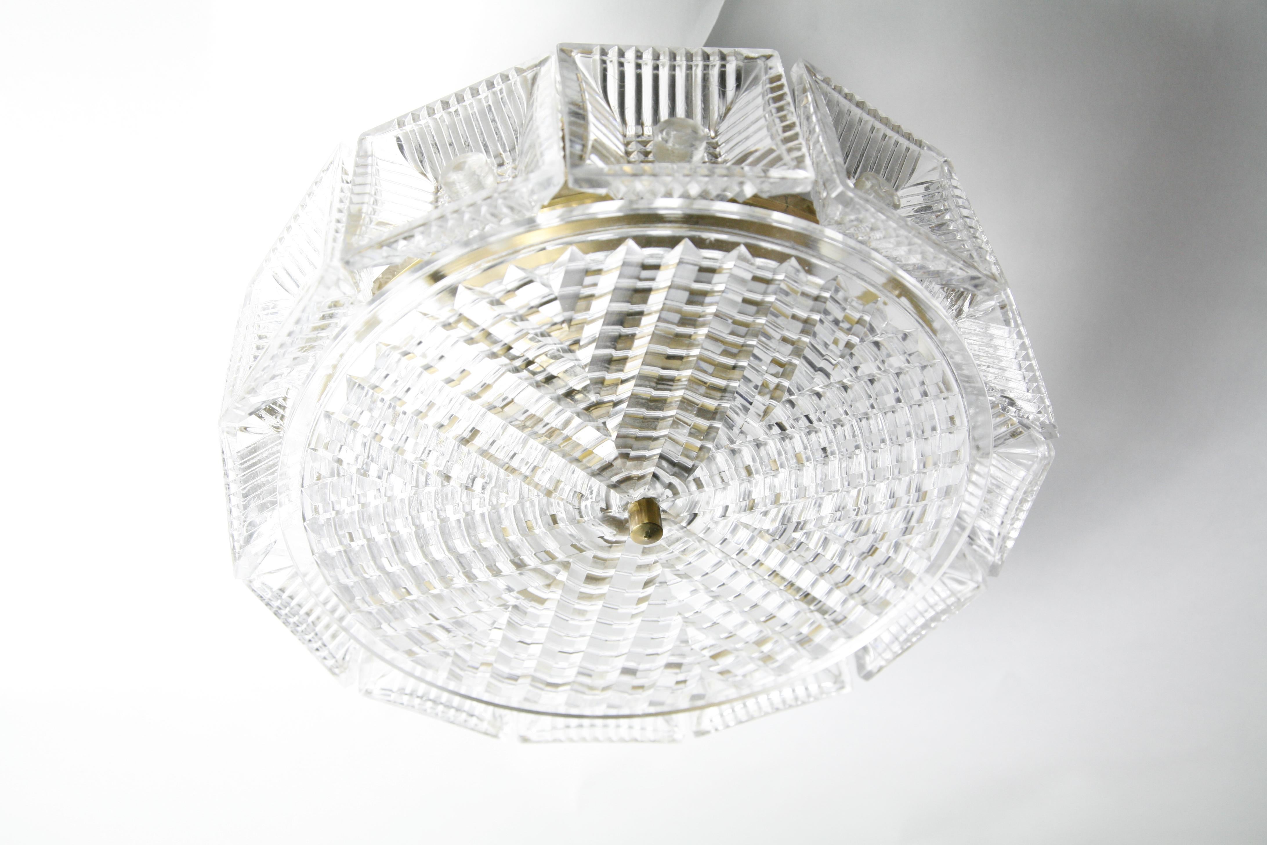 Single Orrefors Crystal Flush Mount Designed by Carl Fagerlund, Sweden, 1970 For Sale 1