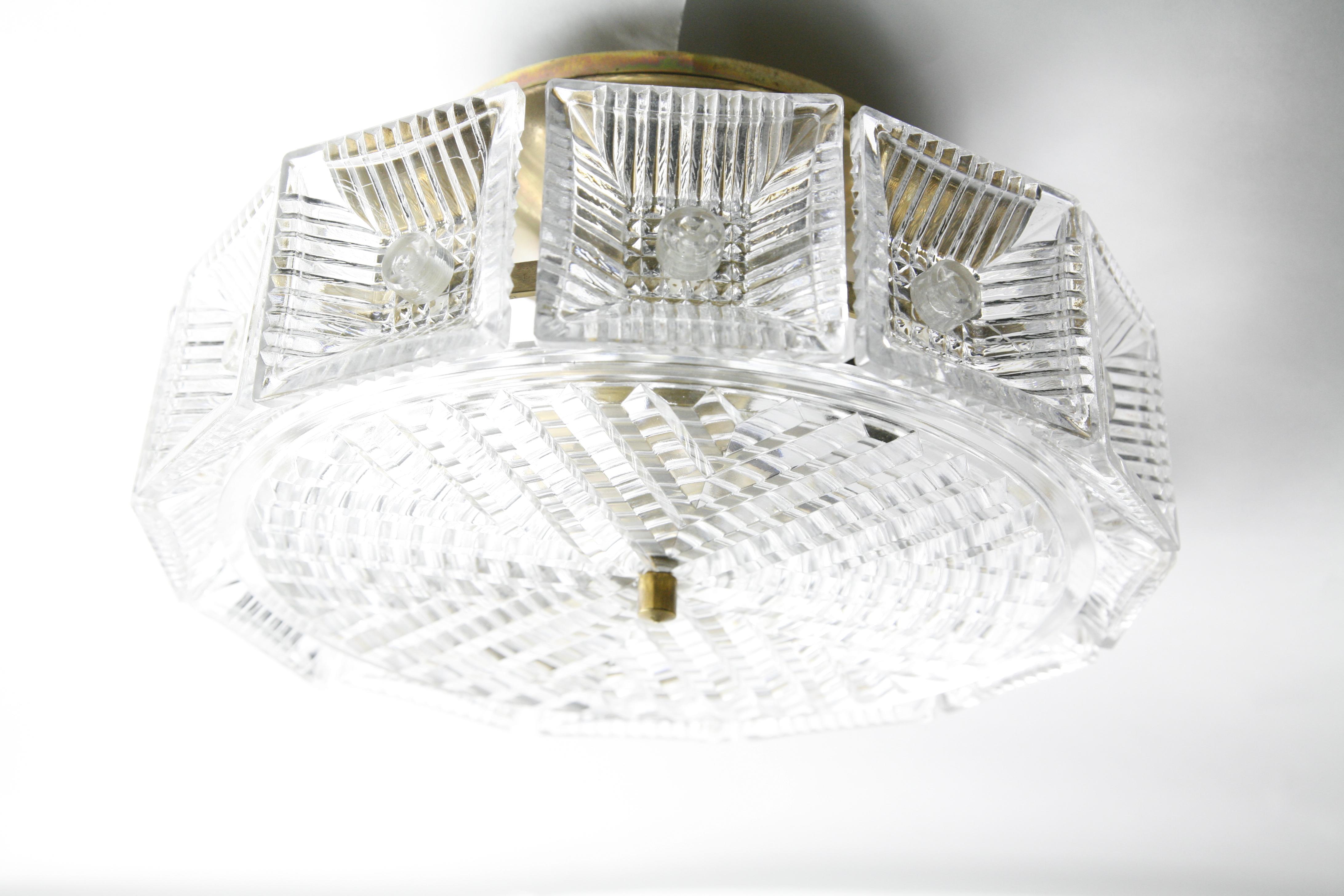 Single Orrefors Crystal Flush Mount Designed by Carl Fagerlund, Sweden, 1970 For Sale 4