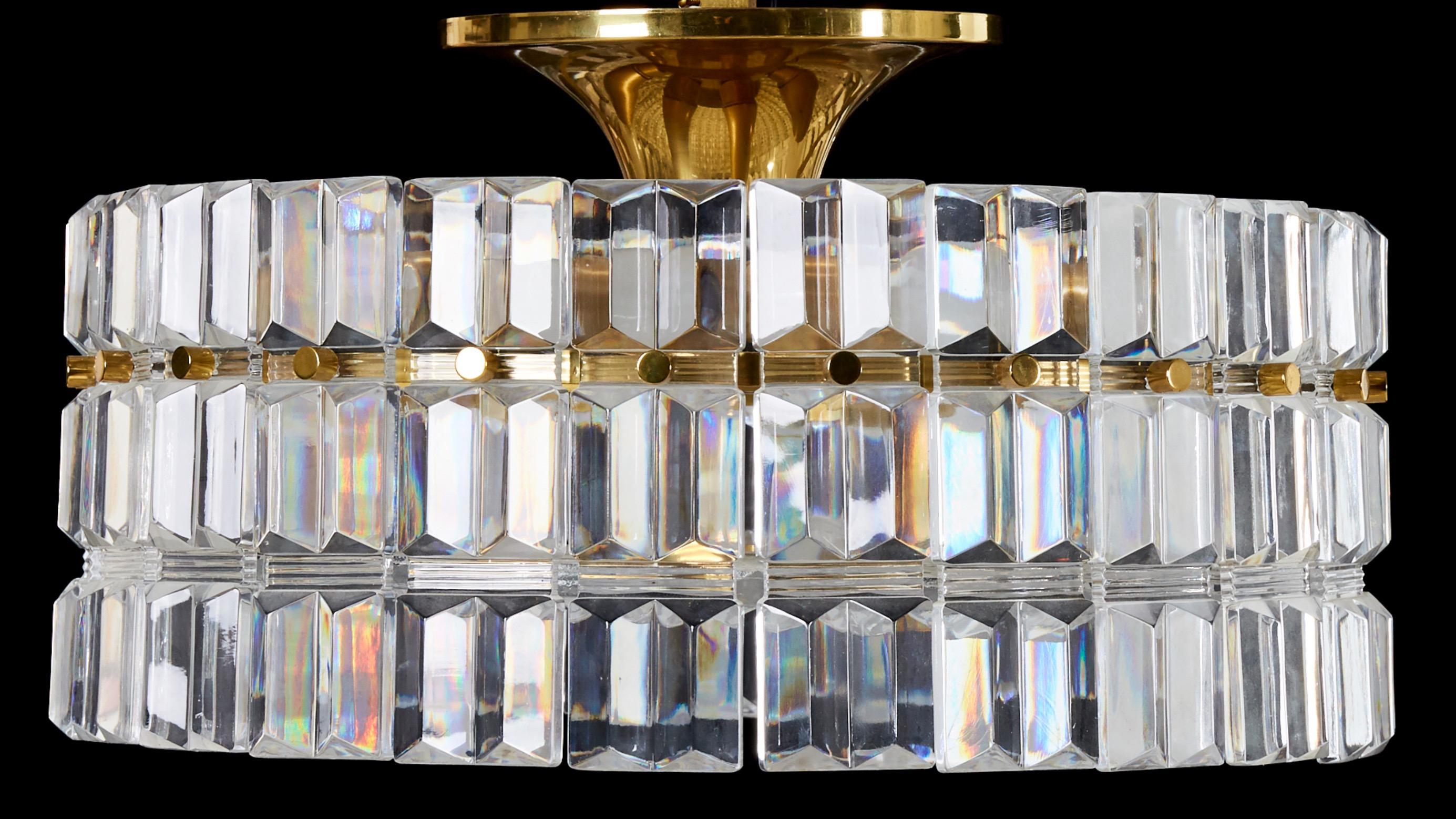 Mid-Century Modern Pair of Orrefors Crystal Flushmounts Designed by Carl Fagerlund, 1970, Sweden For Sale