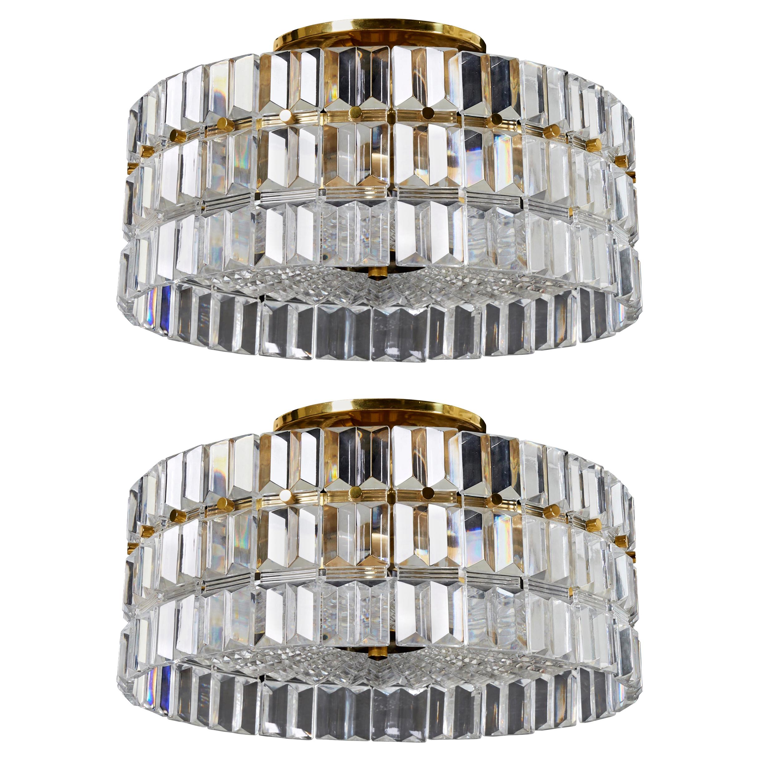 Pair of Orrefors Crystal Flushmounts Designed by Carl Fagerlund, 1970, Sweden