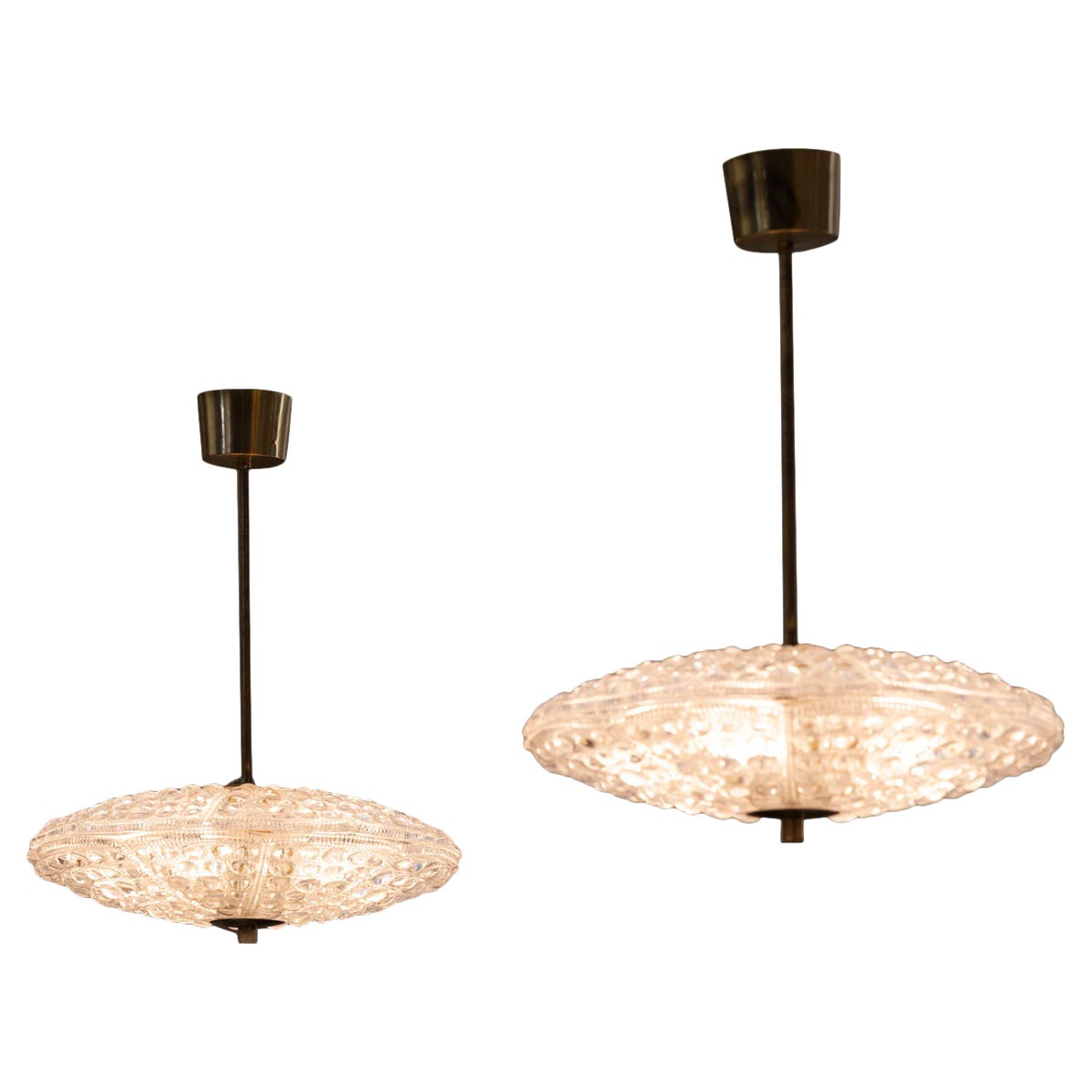 Pair of Orrefors crystal pendant lamp by Carl Fagerlund for Lyfa, Denmark 1960s