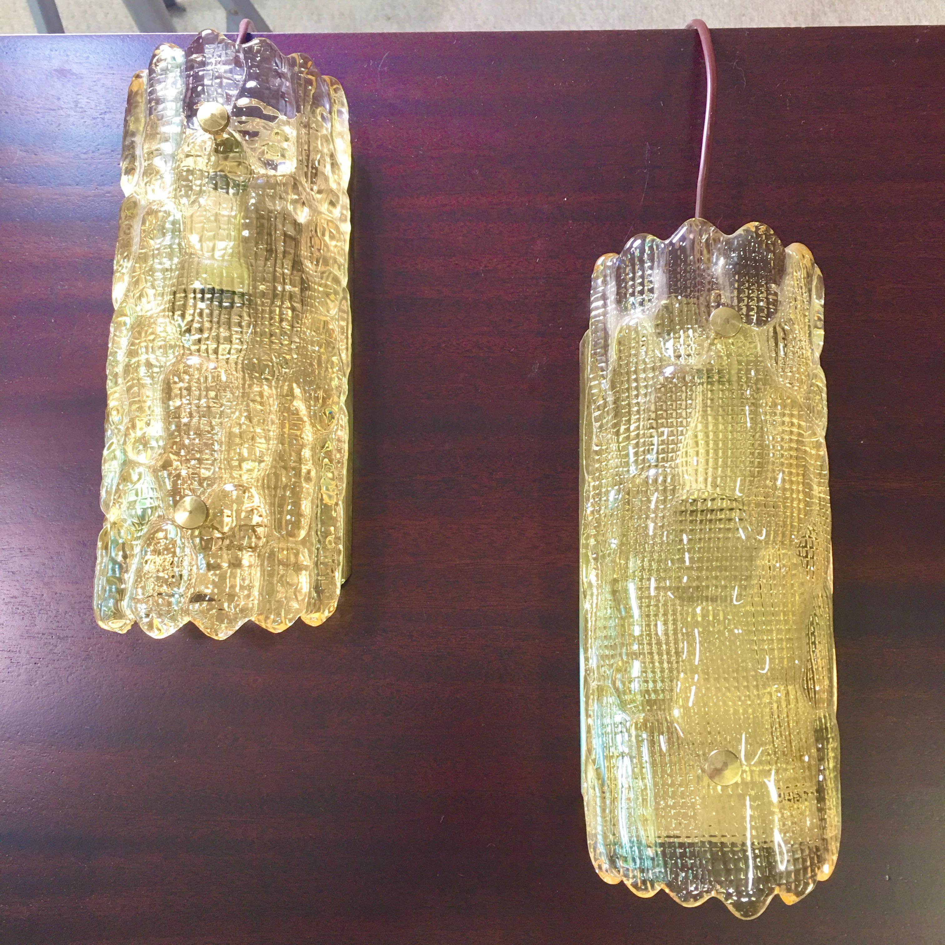 Swedish Pair of Orrefors Glass Wall Lights / Sconces by Carl Fagerlund 