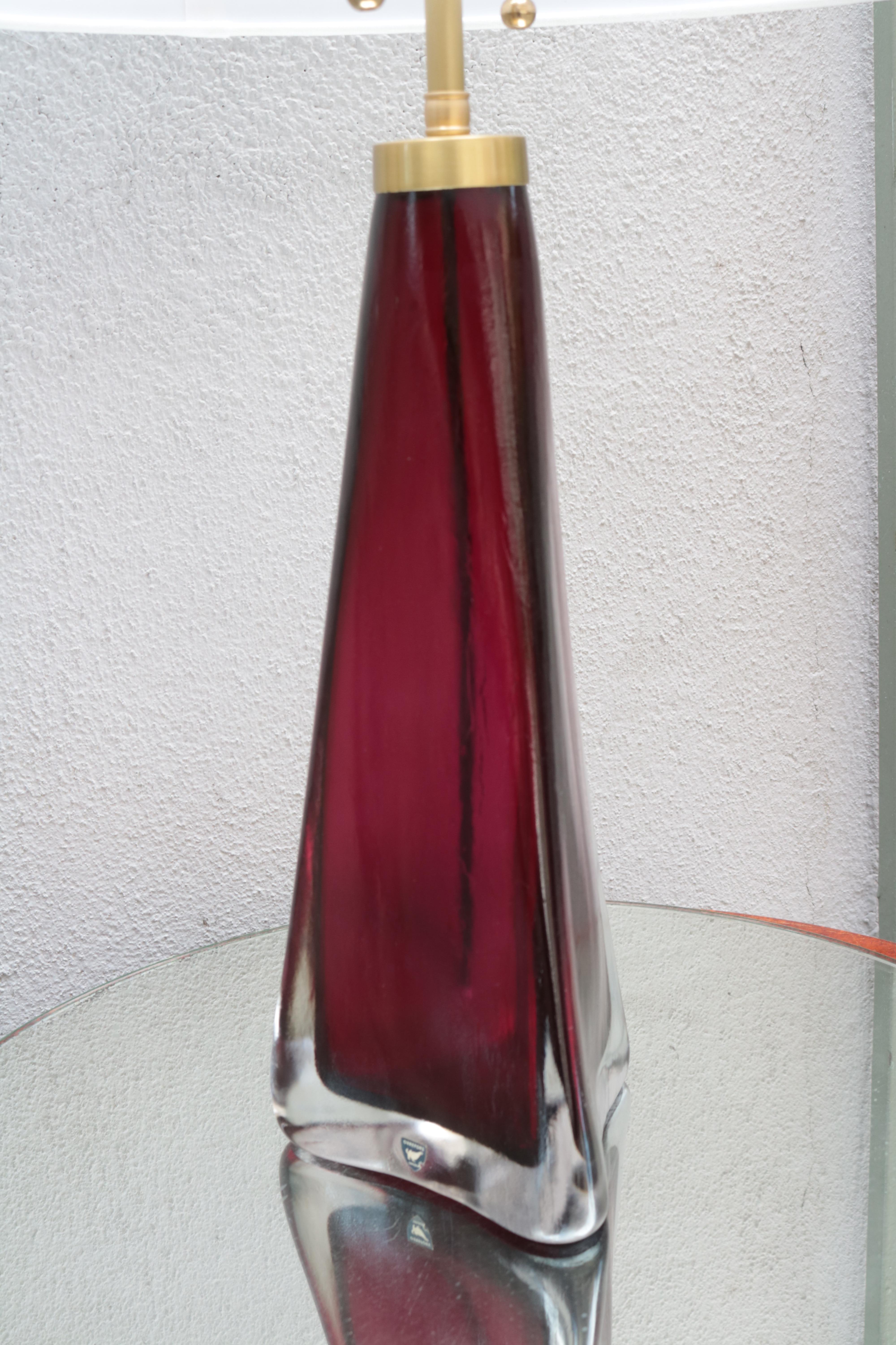 Pair of Orrefors Modernist Art Glass Table Lamps For Sale 1