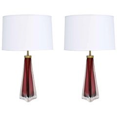 Pair of Orrefors Modernist Art Glass Table Lamps