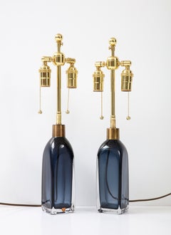 Pair of Orrefors Sapphire Blue Lamps