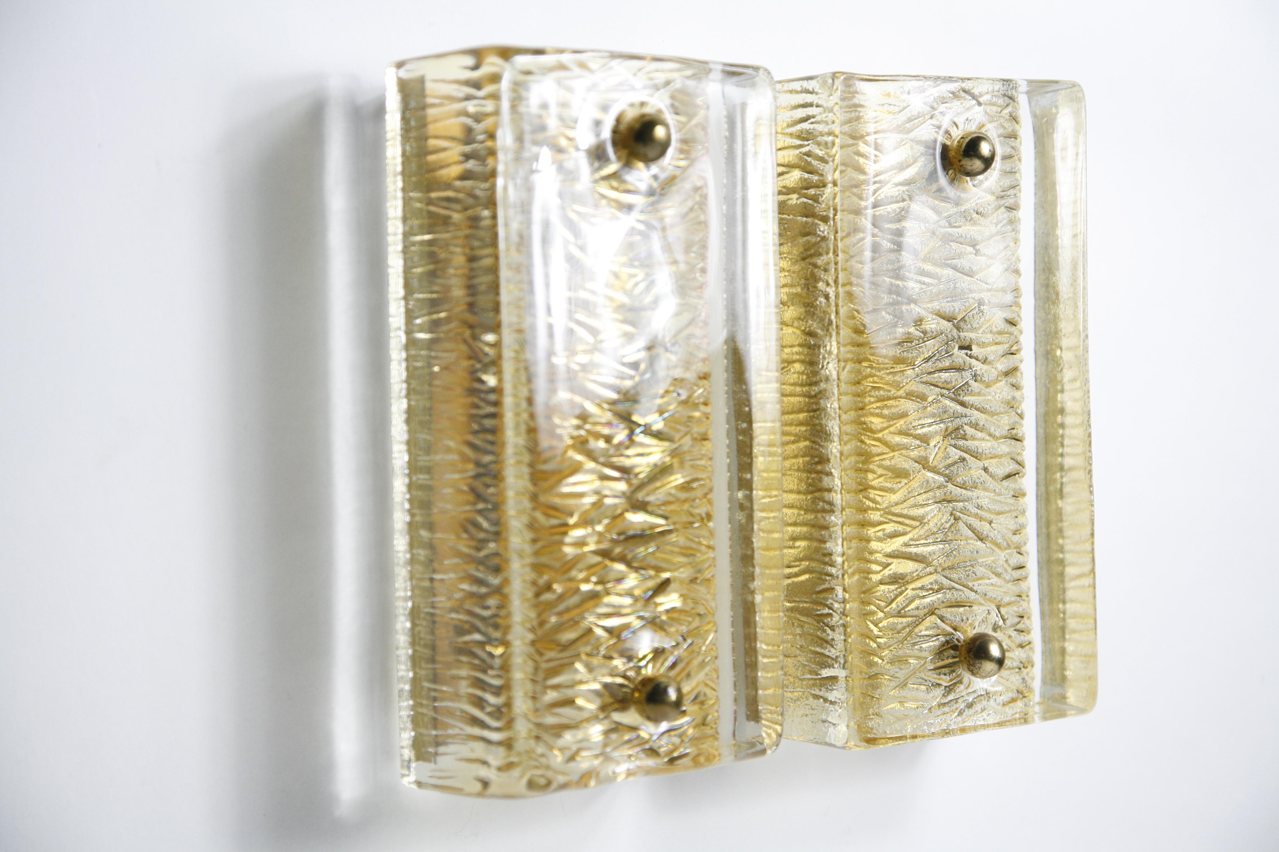 Pair of Orrefors Sconces Brass and Crystal Glass Shades by Orrefors Sweden, 1970 4