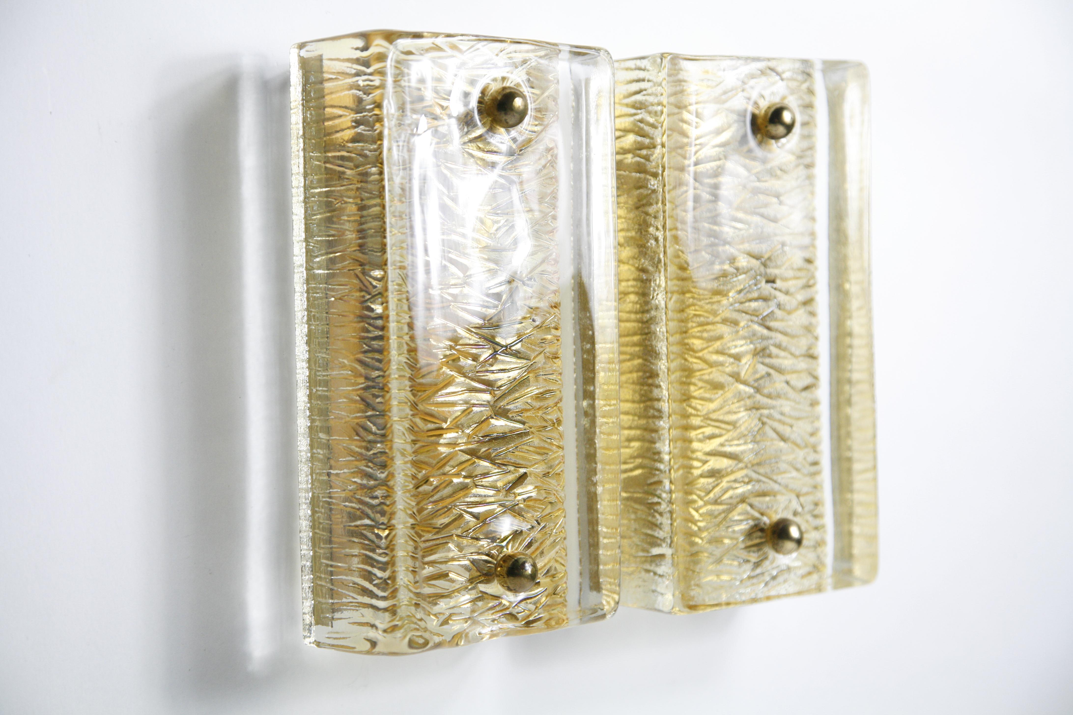 Pair of Orrefors Sconces Brass and Crystal Glass Shades by Orrefors Sweden, 1970 5