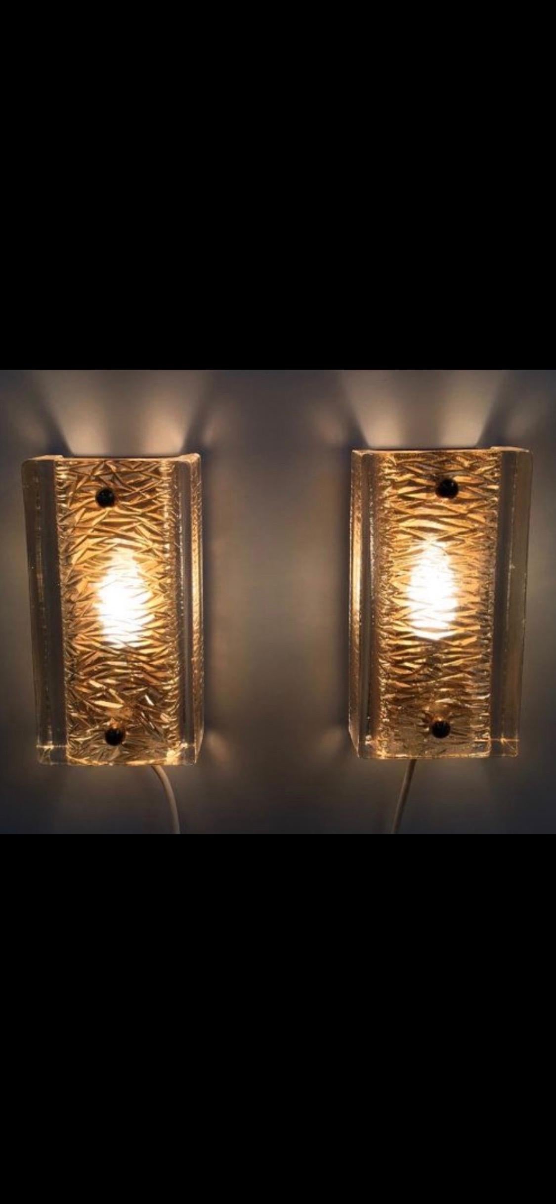 Pair of Orrefors Sconces Brass and Crystal Glass Shades by Orrefors Sweden, 1970 8