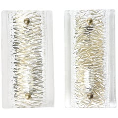 Pair of Orrefors Sconces Brass and Glass Shades by Orrefors Sweden, 1970