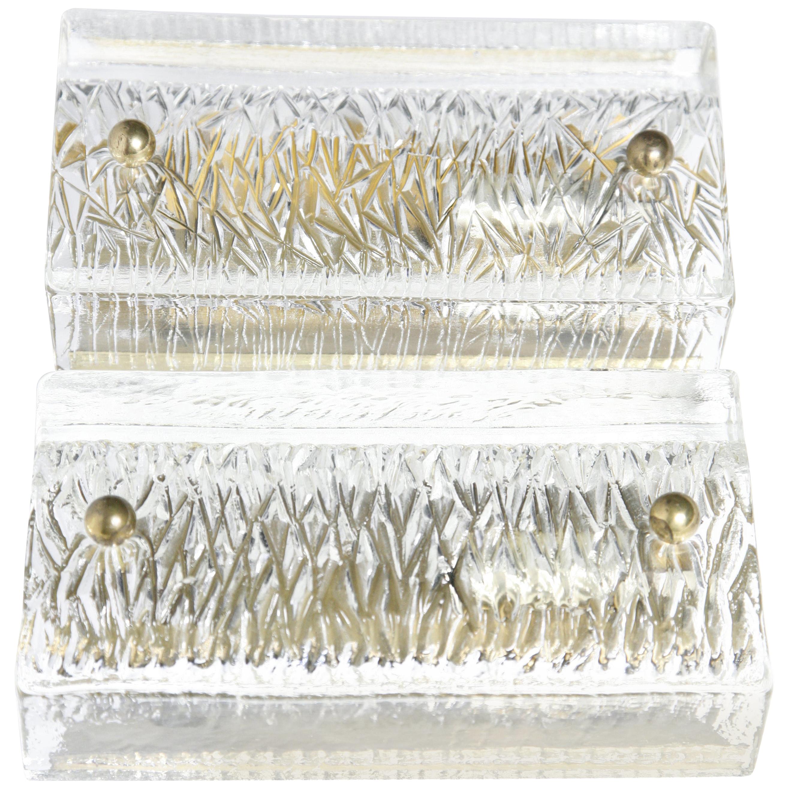 Pair of Orrefors Sconces Brass and Glass Shades by Orrefors Sweden, 1970  For Sale at 1stDibs