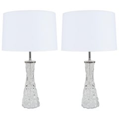 Pair of Orrefors Small Crystal Table Lamps