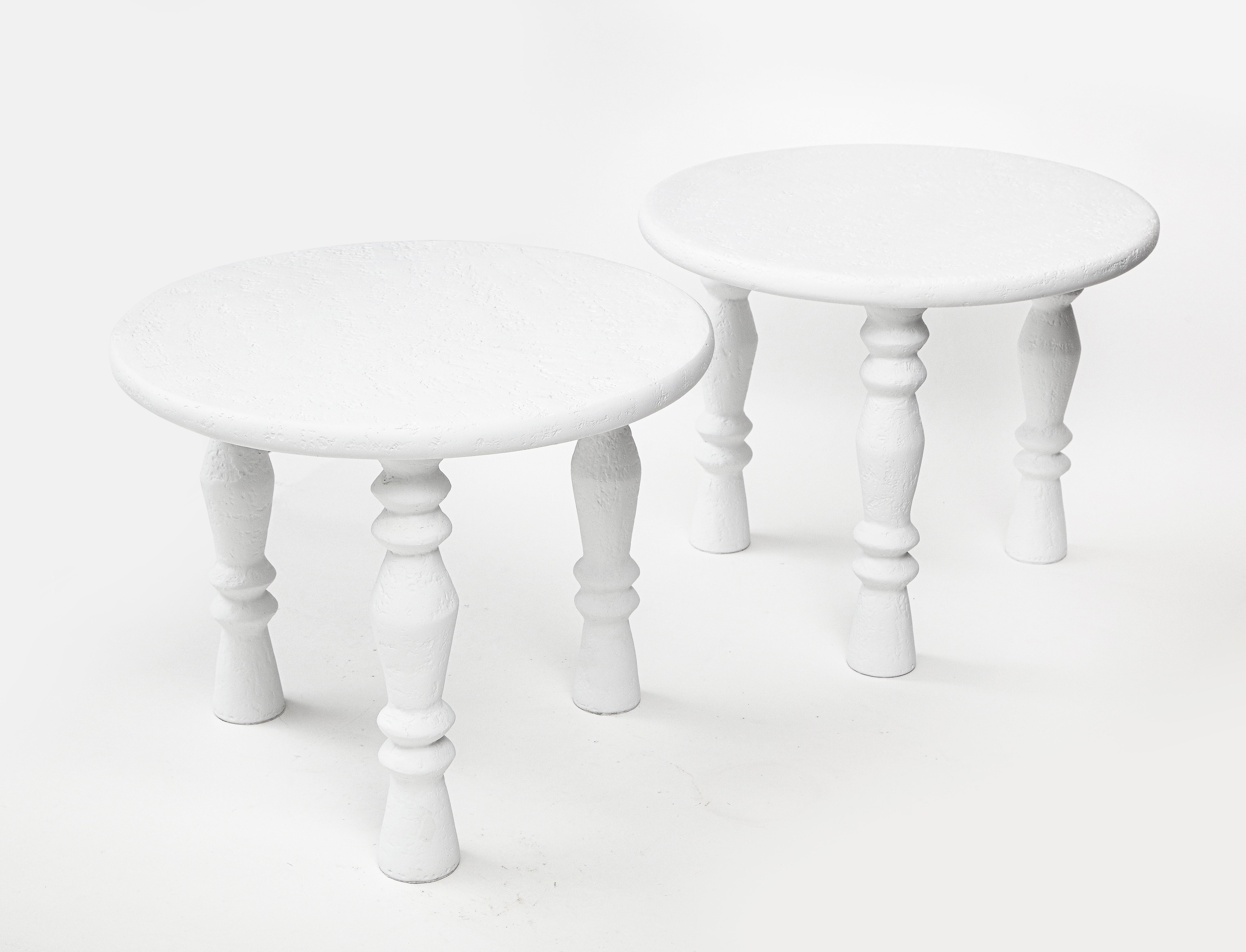Plaster Pair of Orsay Side Tables For Sale