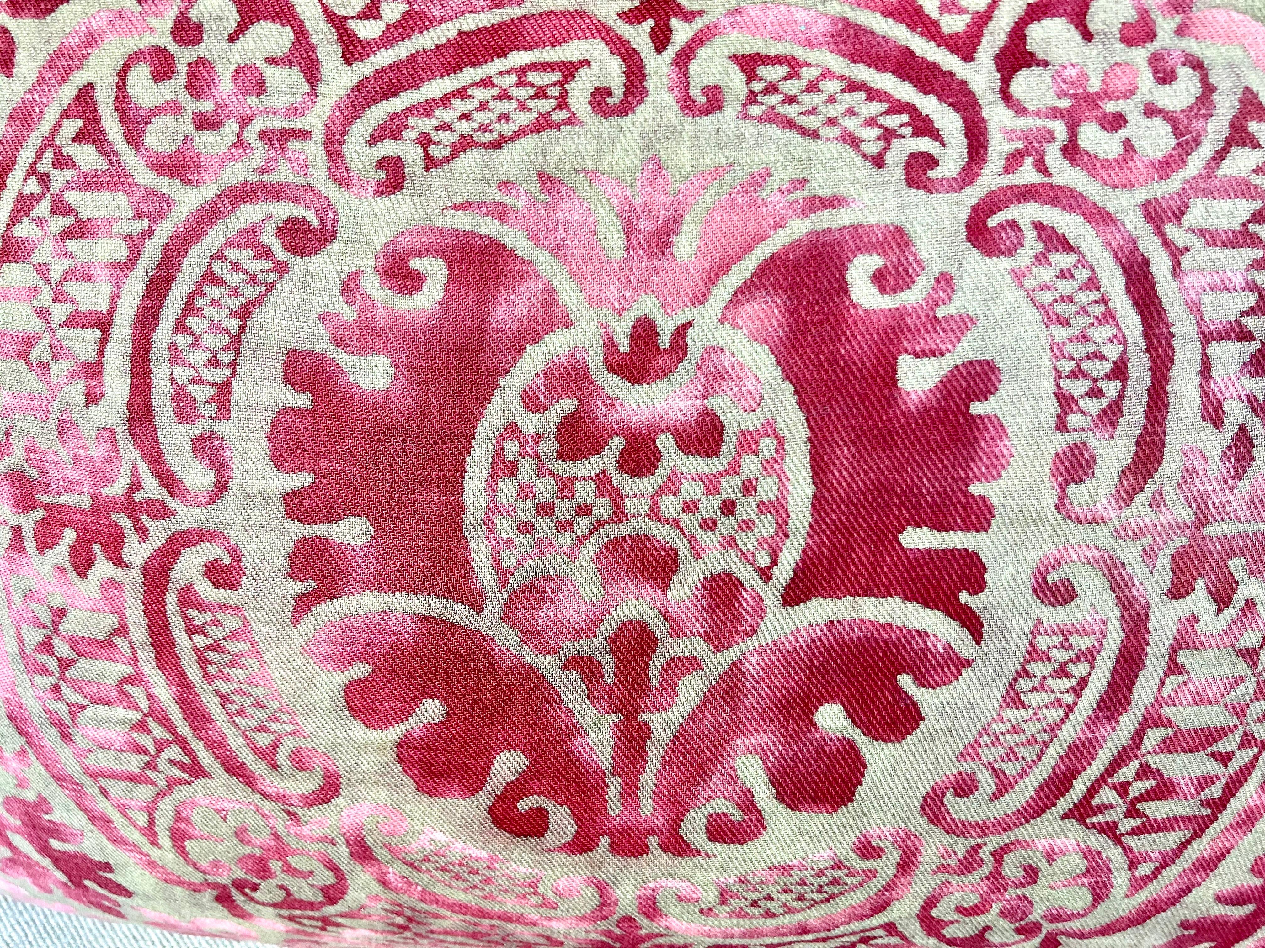 Baroque Pair of Orsini Patterned Fortuny Textile Pillows w/ Velvet Backs