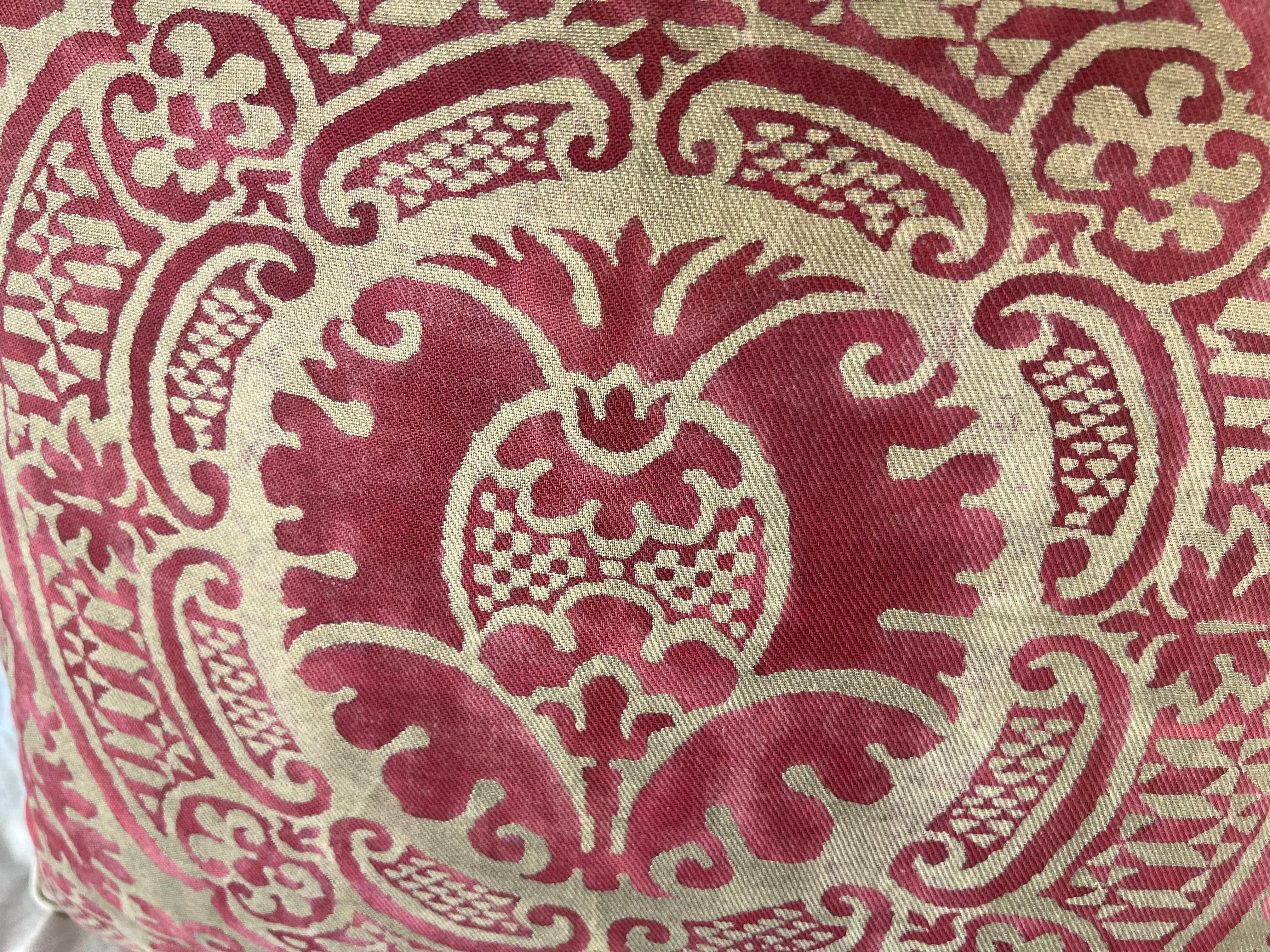 Baroque Pair of Orsini Patterned Fortuny Textile Pillows w/ Velvet Backs