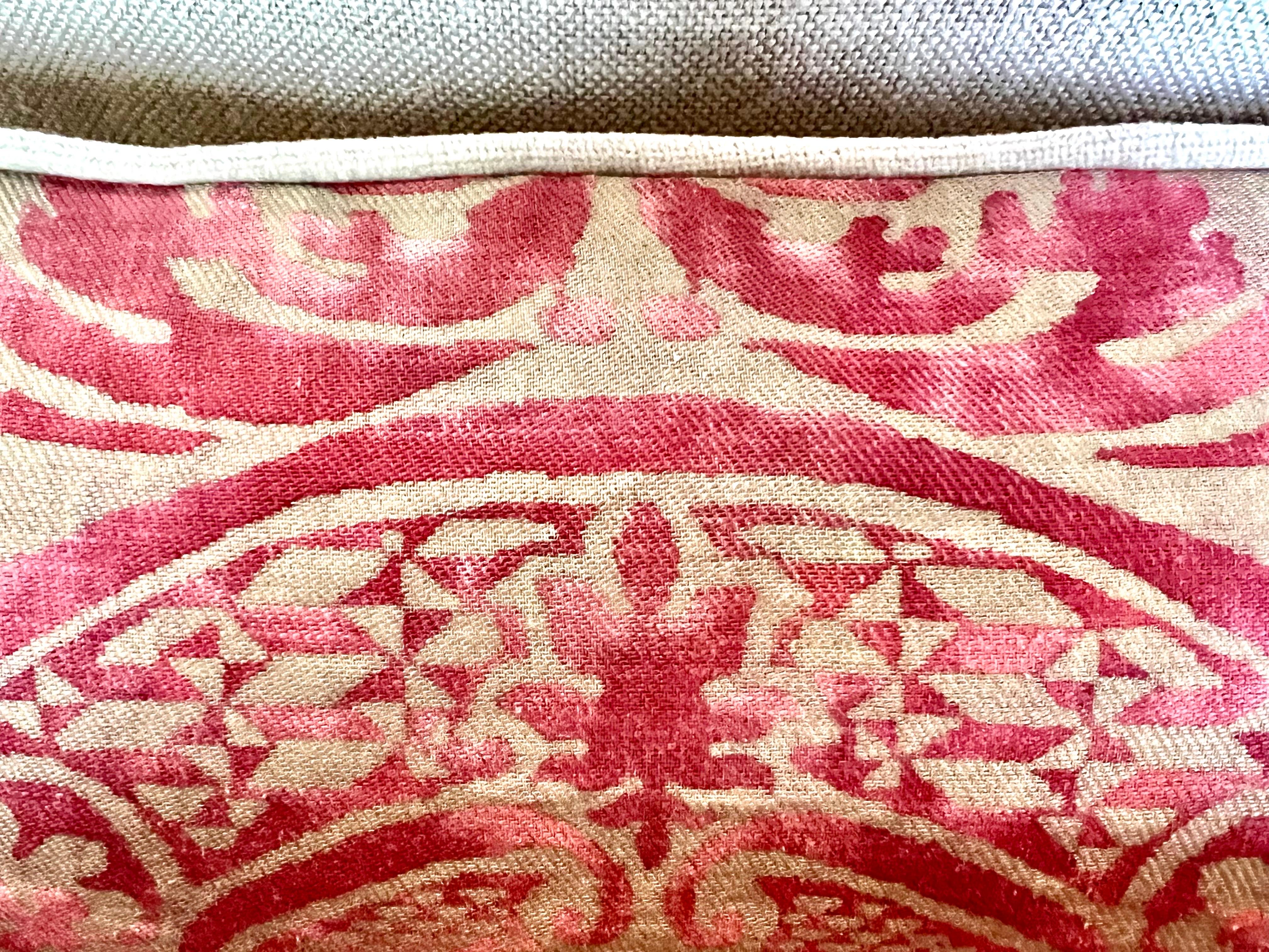 Italian Pair of Orsini Patterned Fortuny Textile Pillows w/ Velvet Backs