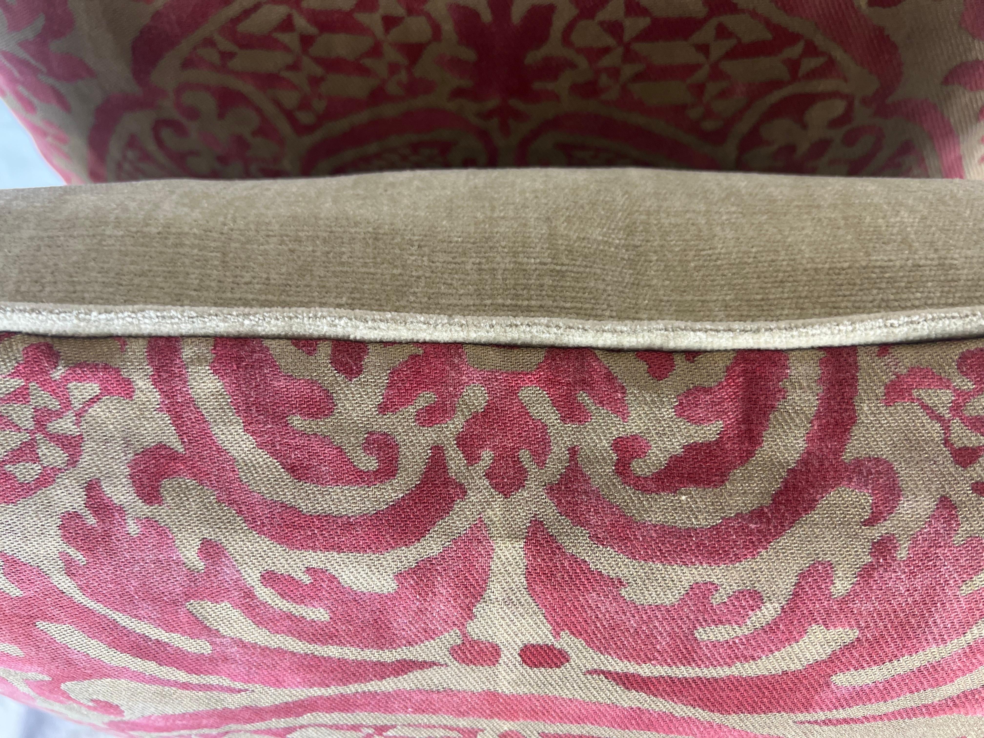 Italian Pair of Orsini Patterned Fortuny Textile Pillows w/ Velvet Backs