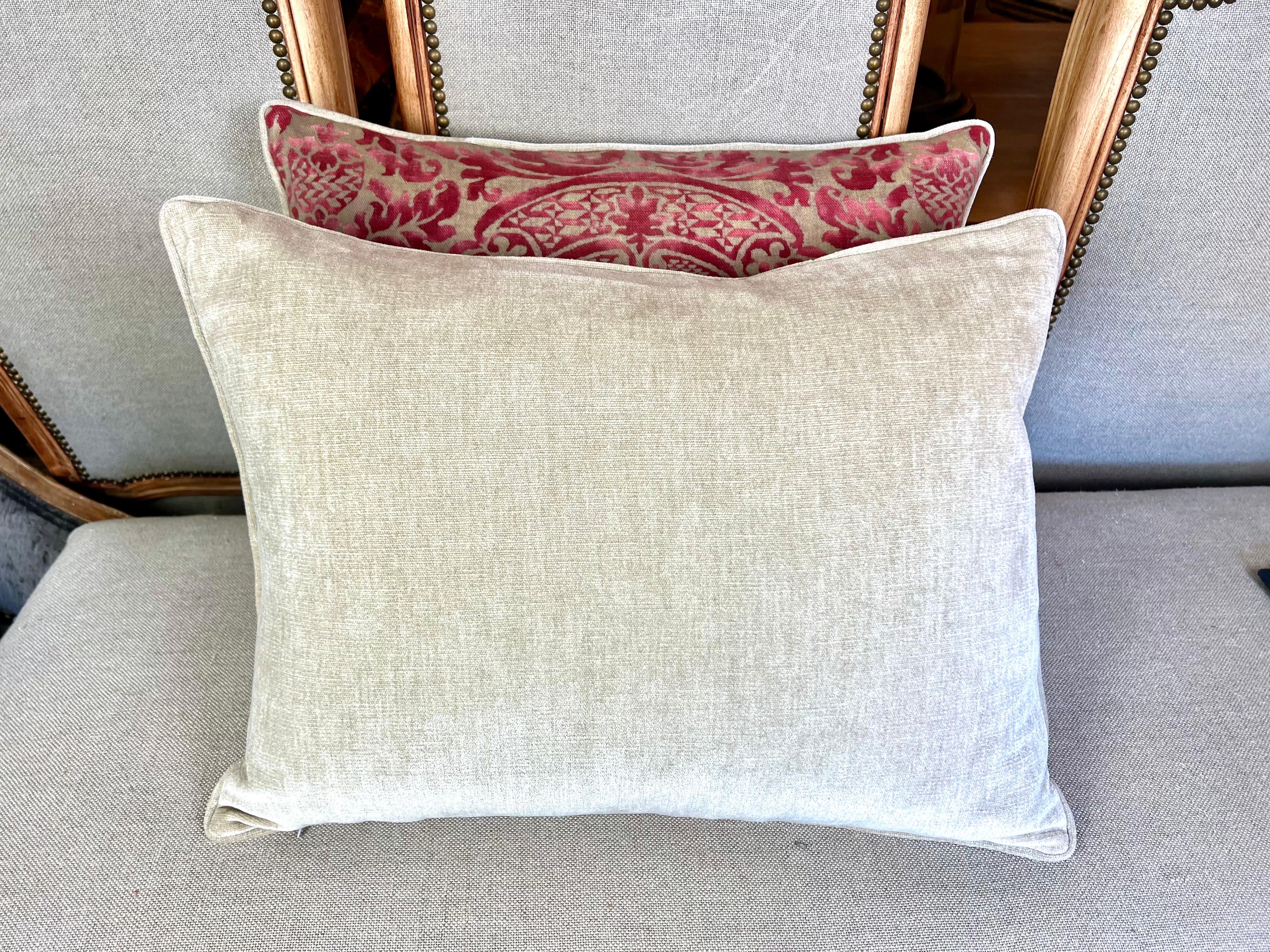 Cotton Pair of Orsini Patterned Fortuny Textile Pillows w/ Velvet Backs