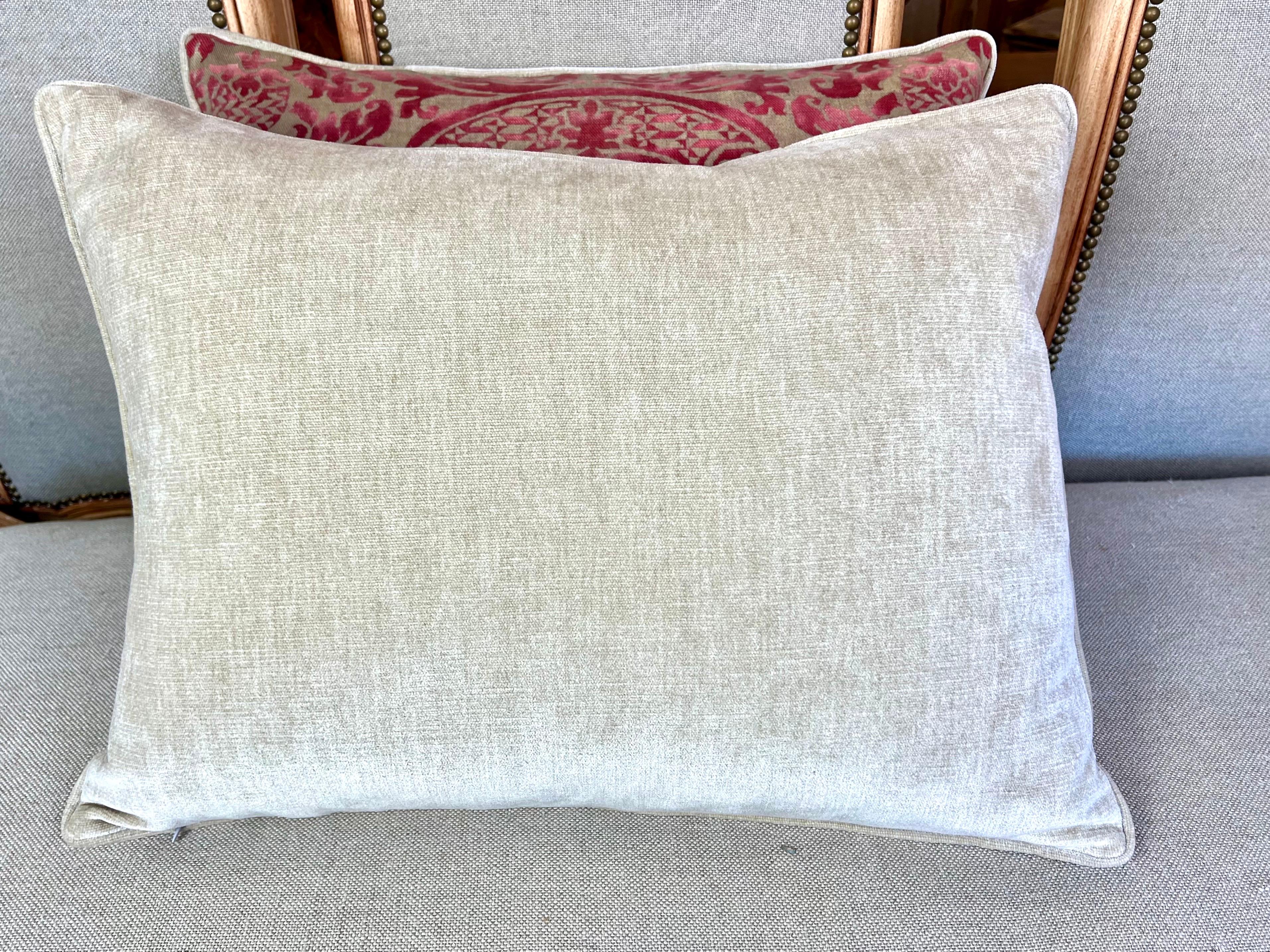 Pair of Orsini Patterned Fortuny Textile Pillows w/ Velvet Backs 1