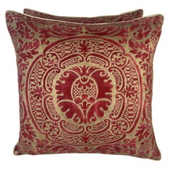 Vintage Pair of Orsini Patterned Fortuny Textile Pillows w/ Velvet Backs