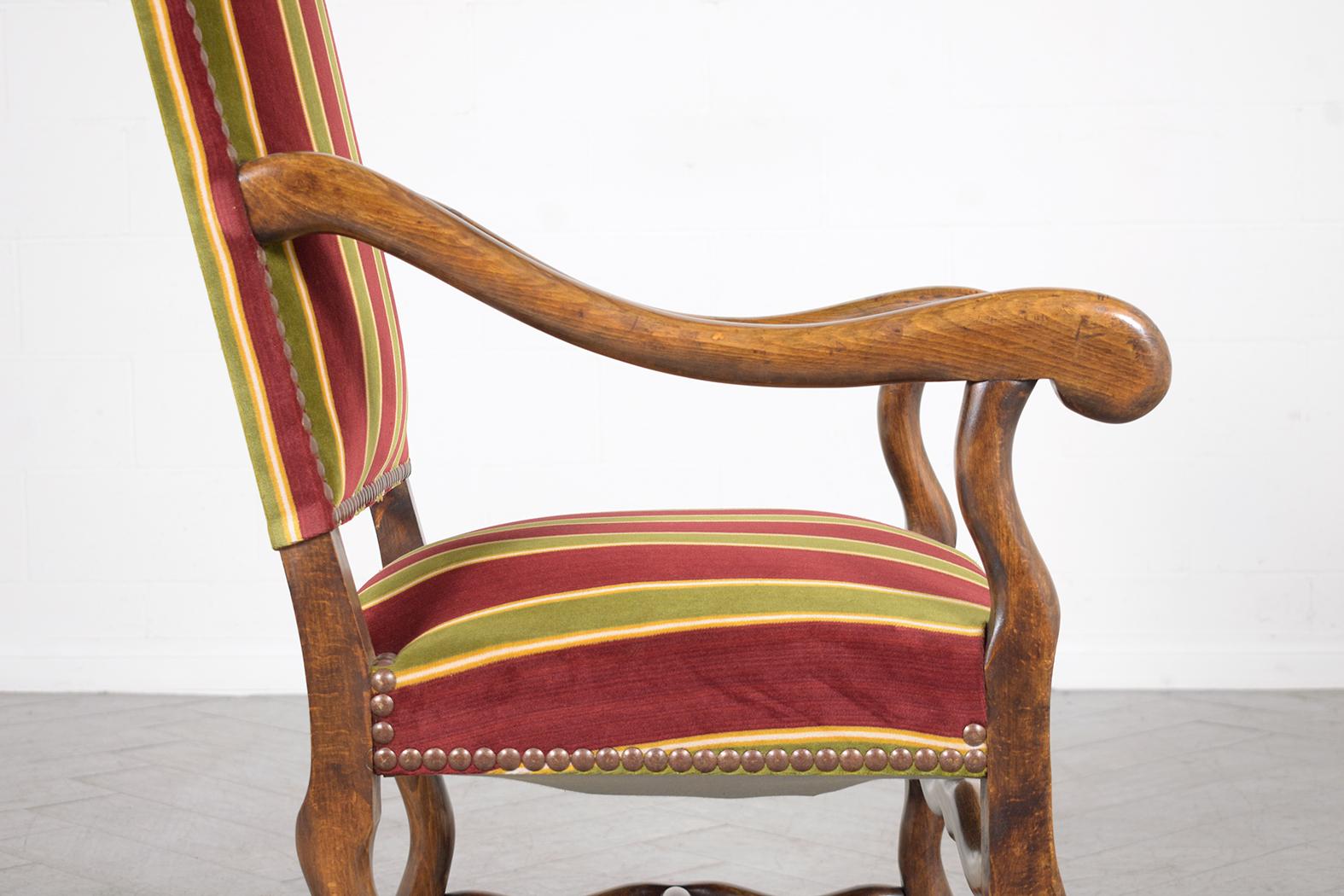 19th Century French Armchairs: Dark Walnut Finish with Striped Velvet Upholstery For Sale 7