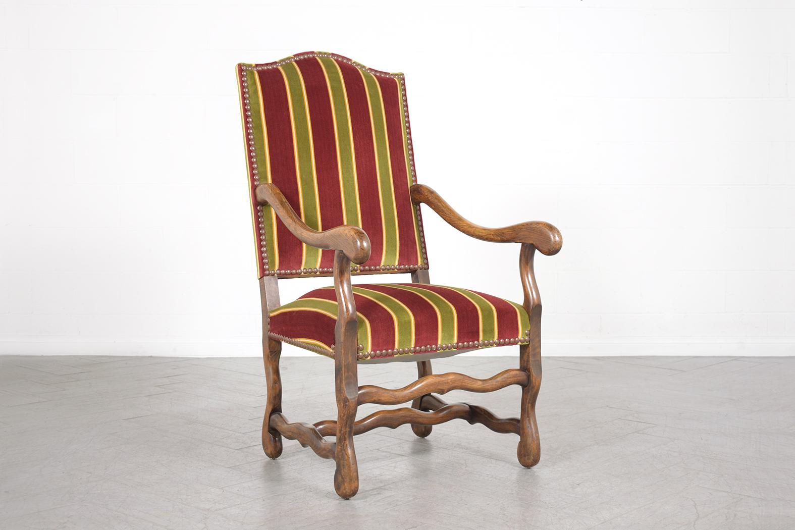 19th Century French Armchairs: Dark Walnut Finish with Striped Velvet Upholstery For Sale 2