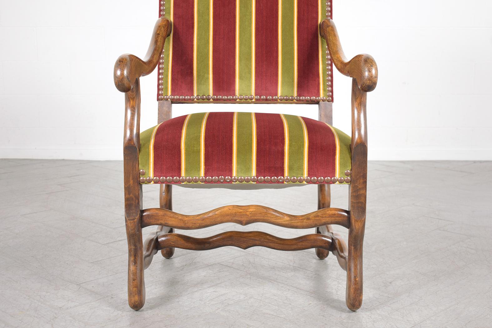 19th Century French Armchairs: Dark Walnut Finish with Striped Velvet Upholstery For Sale 3