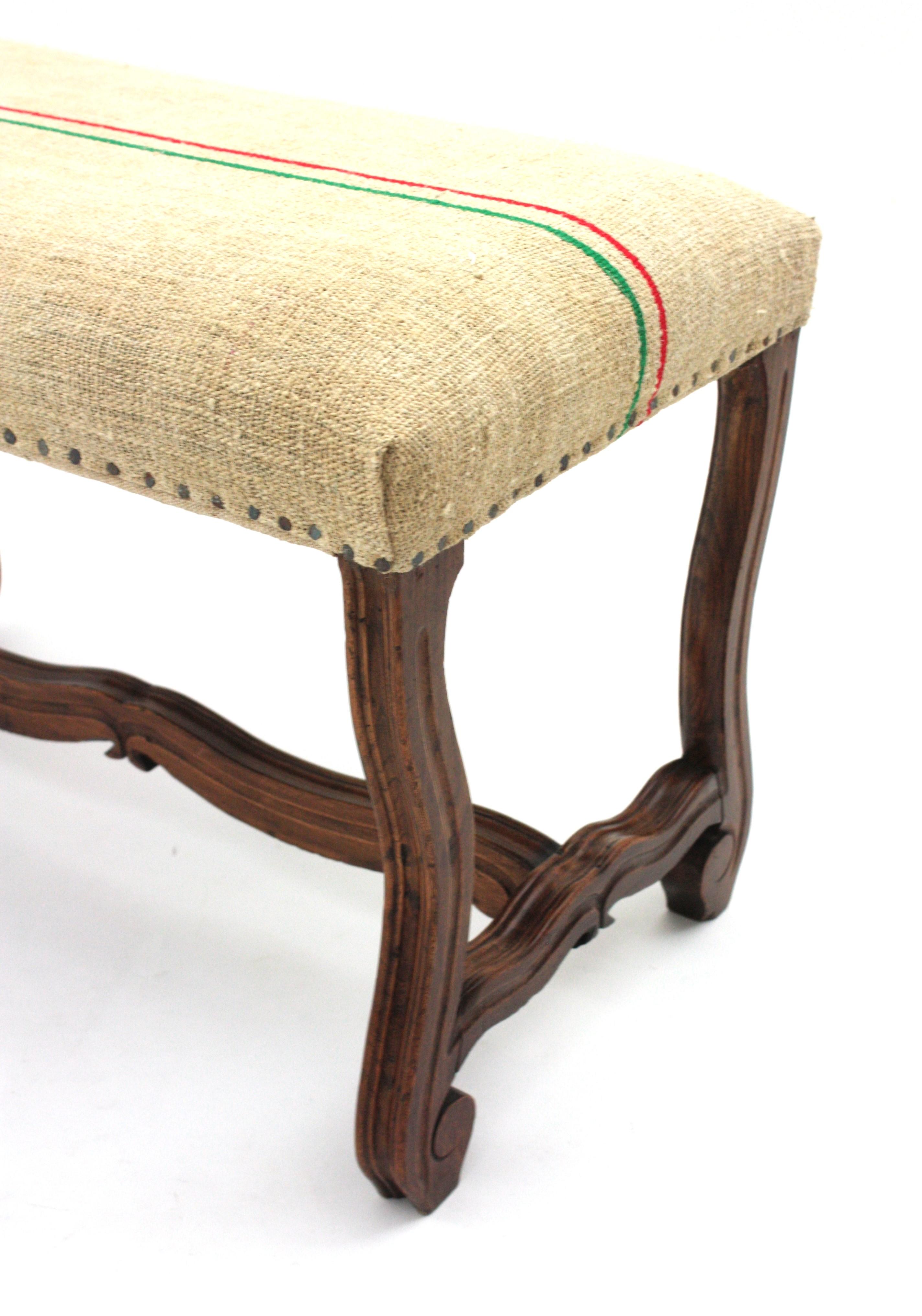 Pair of Os de Mouton Louis XIV Oak Stools New Upholstered in French Linen  For Sale 11
